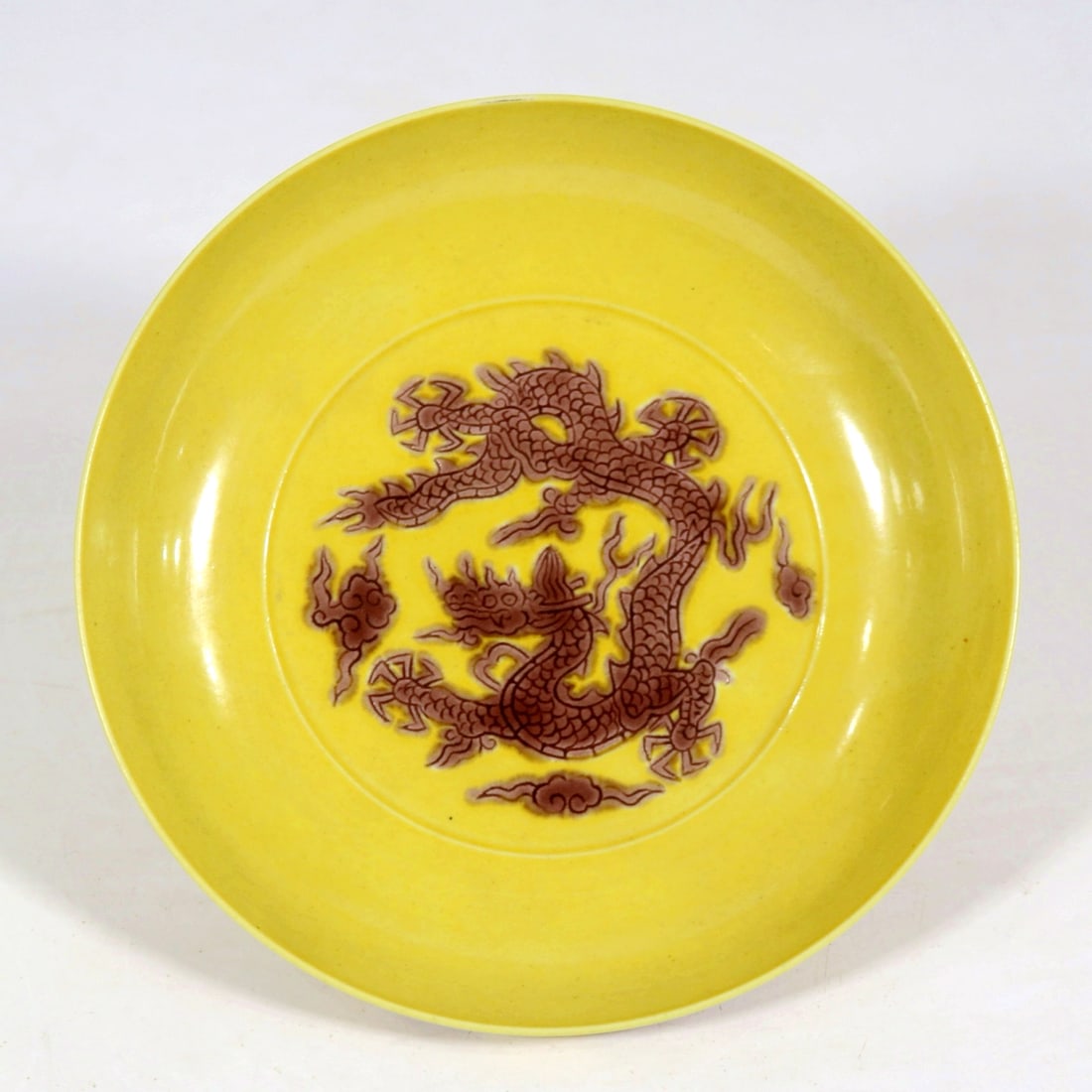 A JIAO YELLOW GLAZED DRAGON DISH (1 of 6)