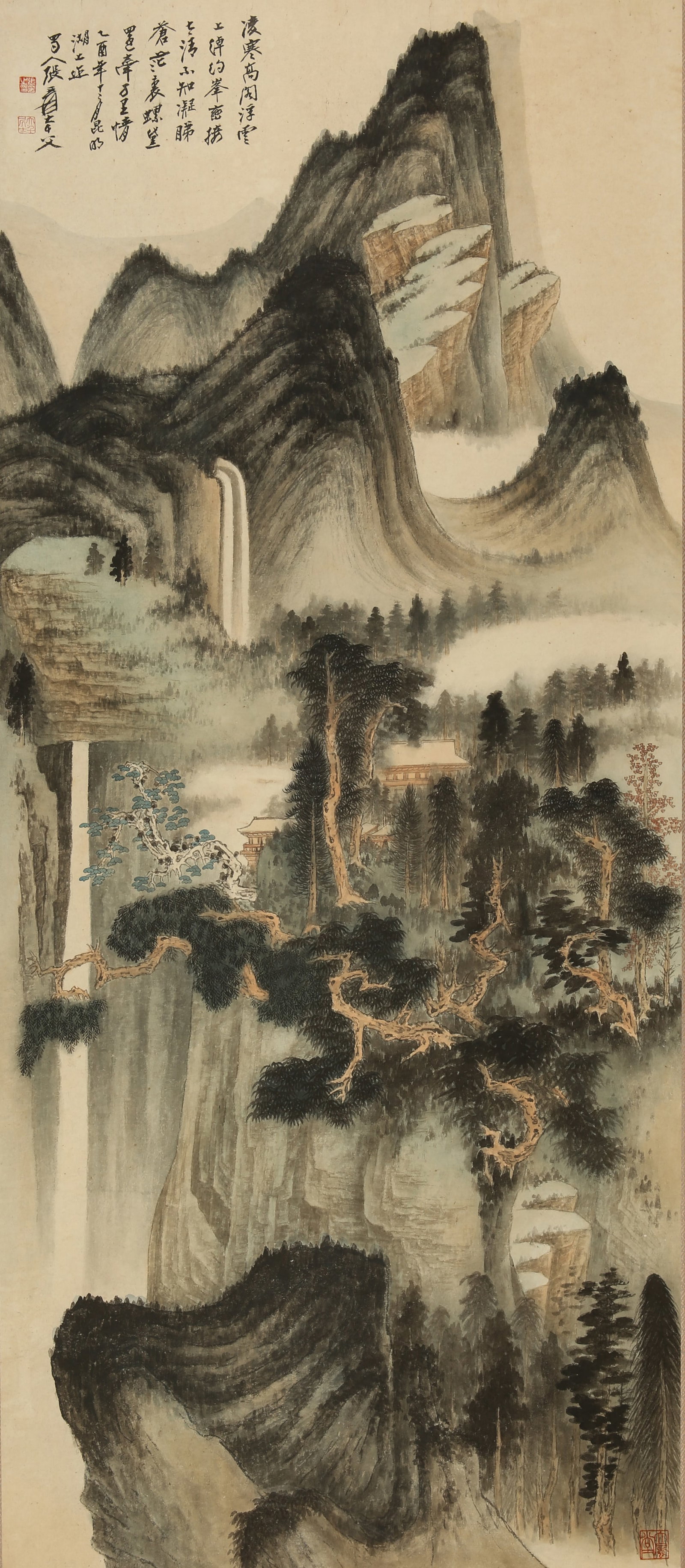 A CHINESE HAND PAINTING WITH THE MARK OF ZHANG DAQIAN: A CHINESE HAND PAINTING WITH THE MARK OF ZHANG DAQIAN 160*69CM