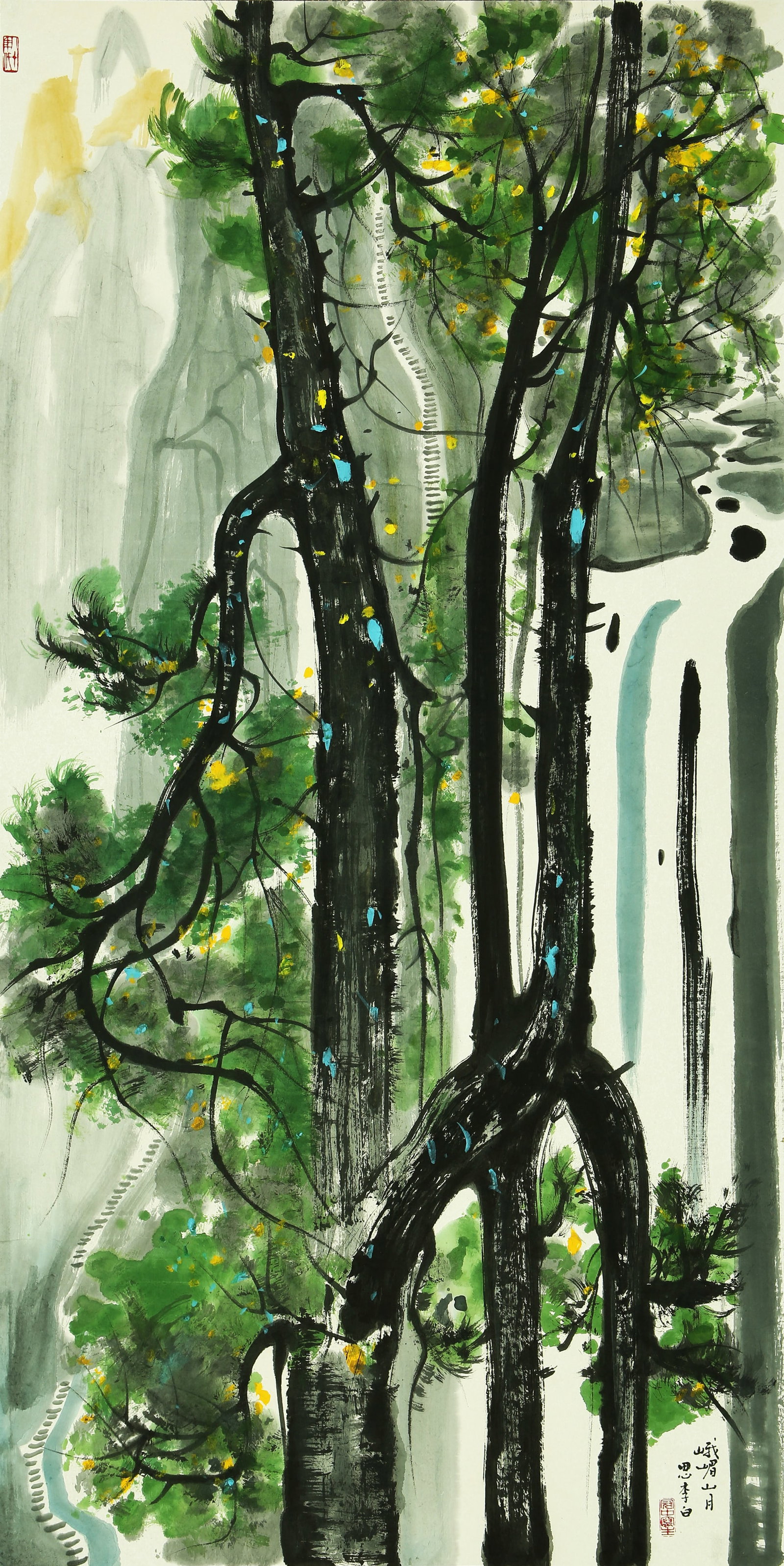 A CHINESE HAND PAINTING WITH THE MARK OF WU GUANZHONG: A CHINESE HAND PAINTING WITH THE MARK OF WU GUANZHONG 137*69CM