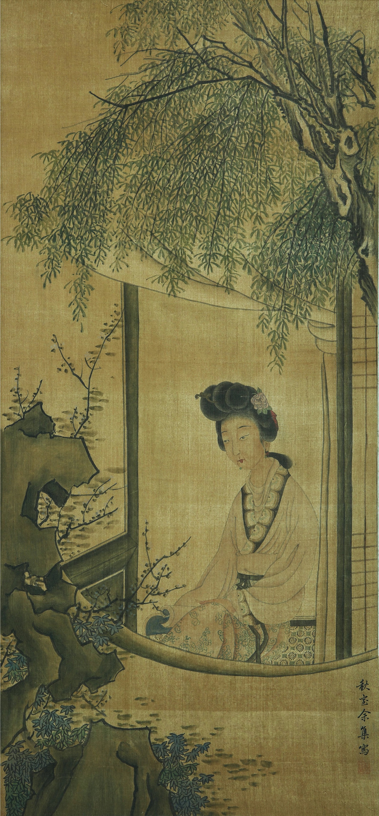 A CHINESE HAND PAINTING WITH THE MARK OF YU JI: A CHINESE HAND PAINTING WITH THE MARK OF YU JI 88*41CM