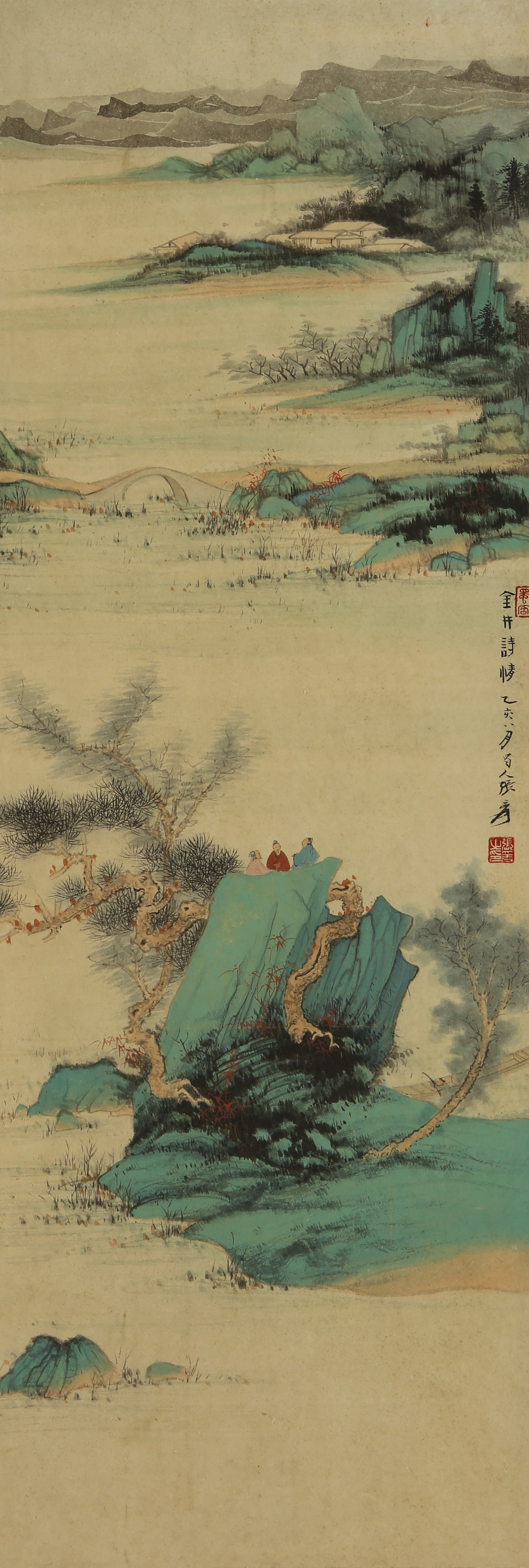 A CHINESE HAND PAINTING WITH THE MARK OF ZHANG DAQIAN: A CHINESE HAND PAINTING WITH THE MARK OF ZHANG DAQIAN 91*31CM