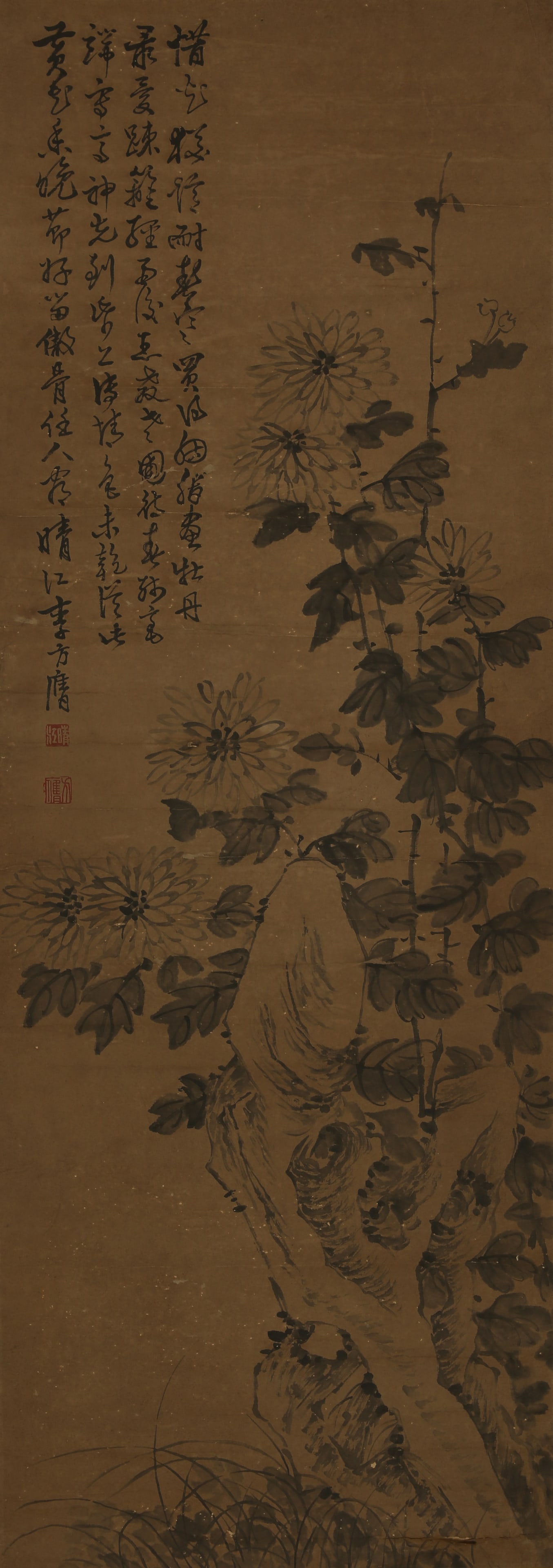 A CHINESE HAND PAINTING WITH THE MARK OF LI FANGYING: A CHINESE HAND PAINTING WITH THE MARK OF LI FANGYING 118*41CM