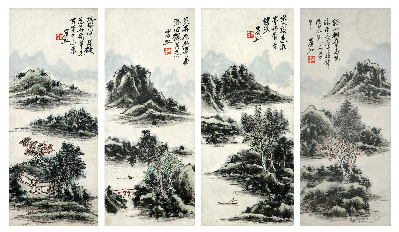 A CHINESE HAND PAINTING WITH THE MARK OF HUANG BINHONG: A CHINESE HAND PAINTING WITH THE MARK OF HUANG BINHONG 41*17CM*4