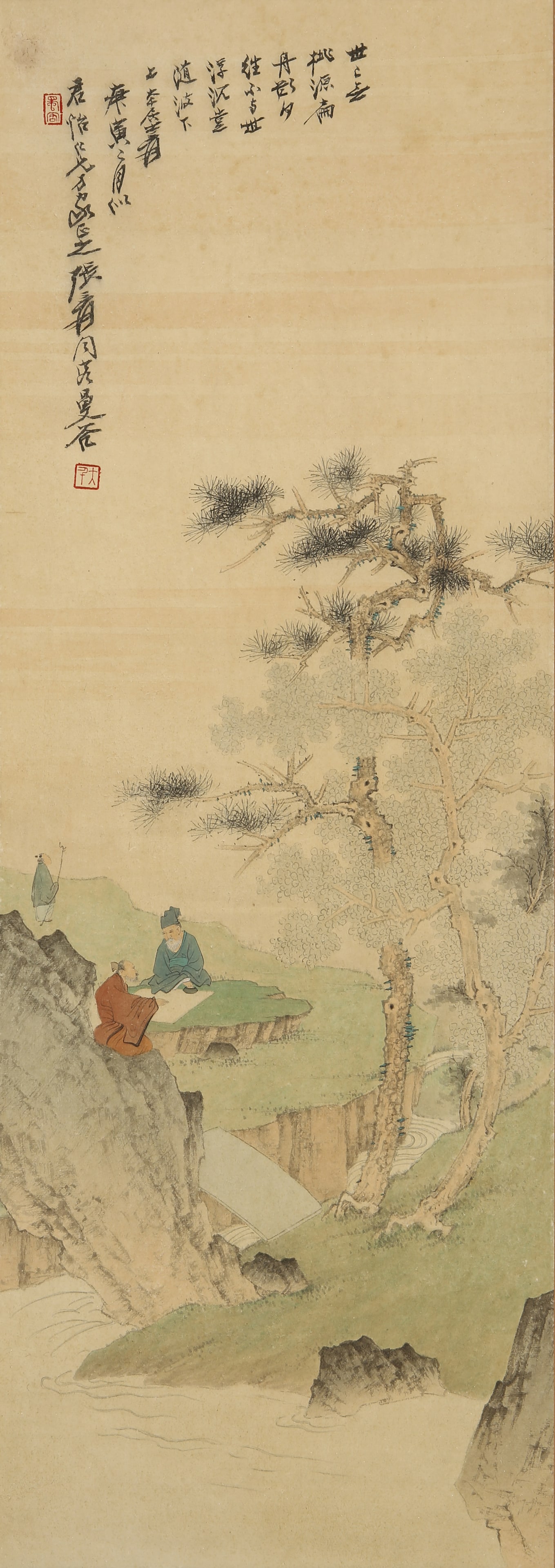 A CHINESE HAND PAINTING WITH THE MARK OF ZHANG DAQIAN: A CHINESE HAND PAINTING WITH THE MARK OF ZHANG DAQIAN 93*32CM