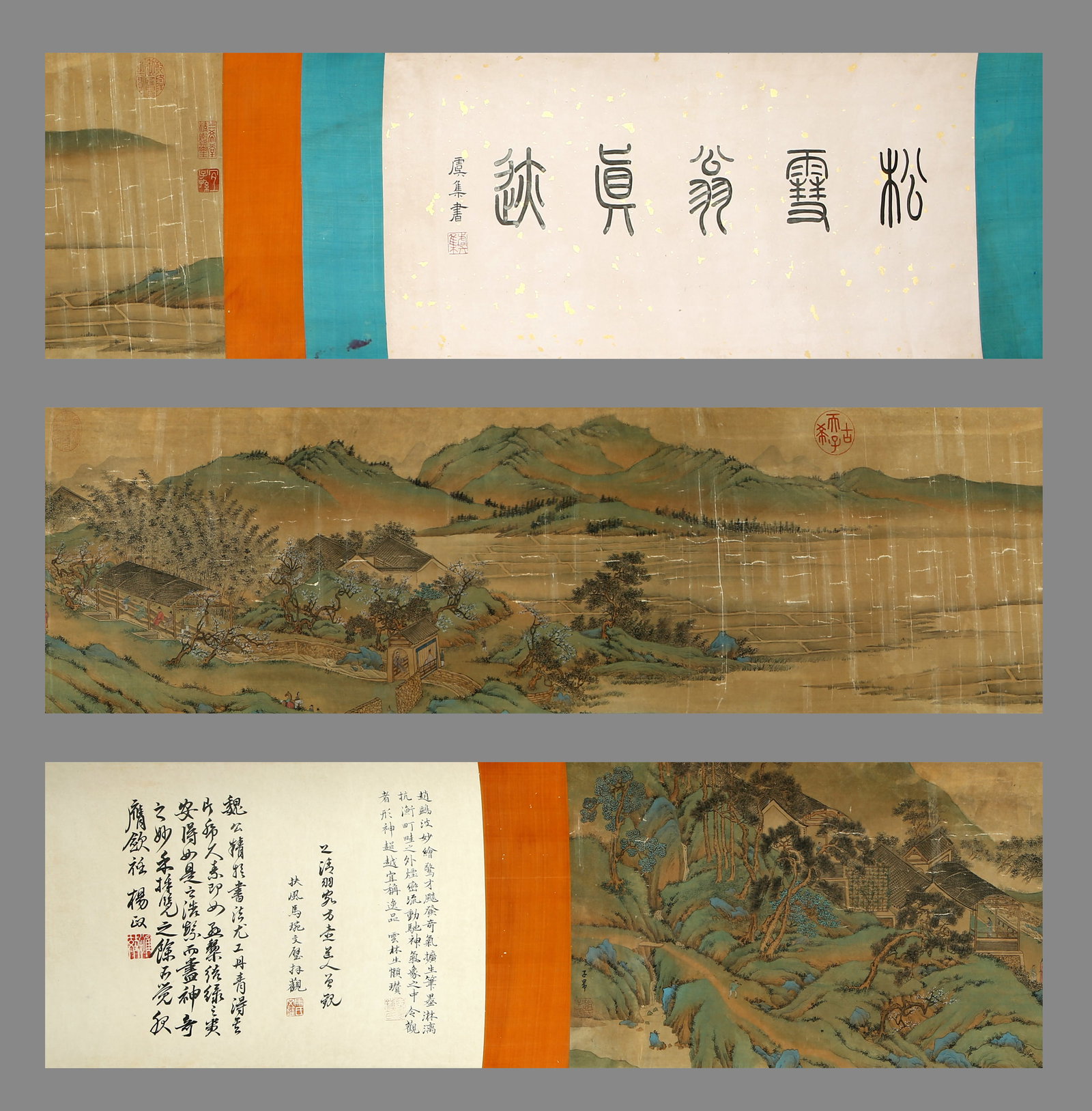 A CHINESE LONG SCROLL HAND PAINTING WITH THE MARK OF ZHAO MENGFU: A CHINESE LONG SCROLL HAND PAINTING WITH THE MARK OF ZHAO MENGFU 32*180CM