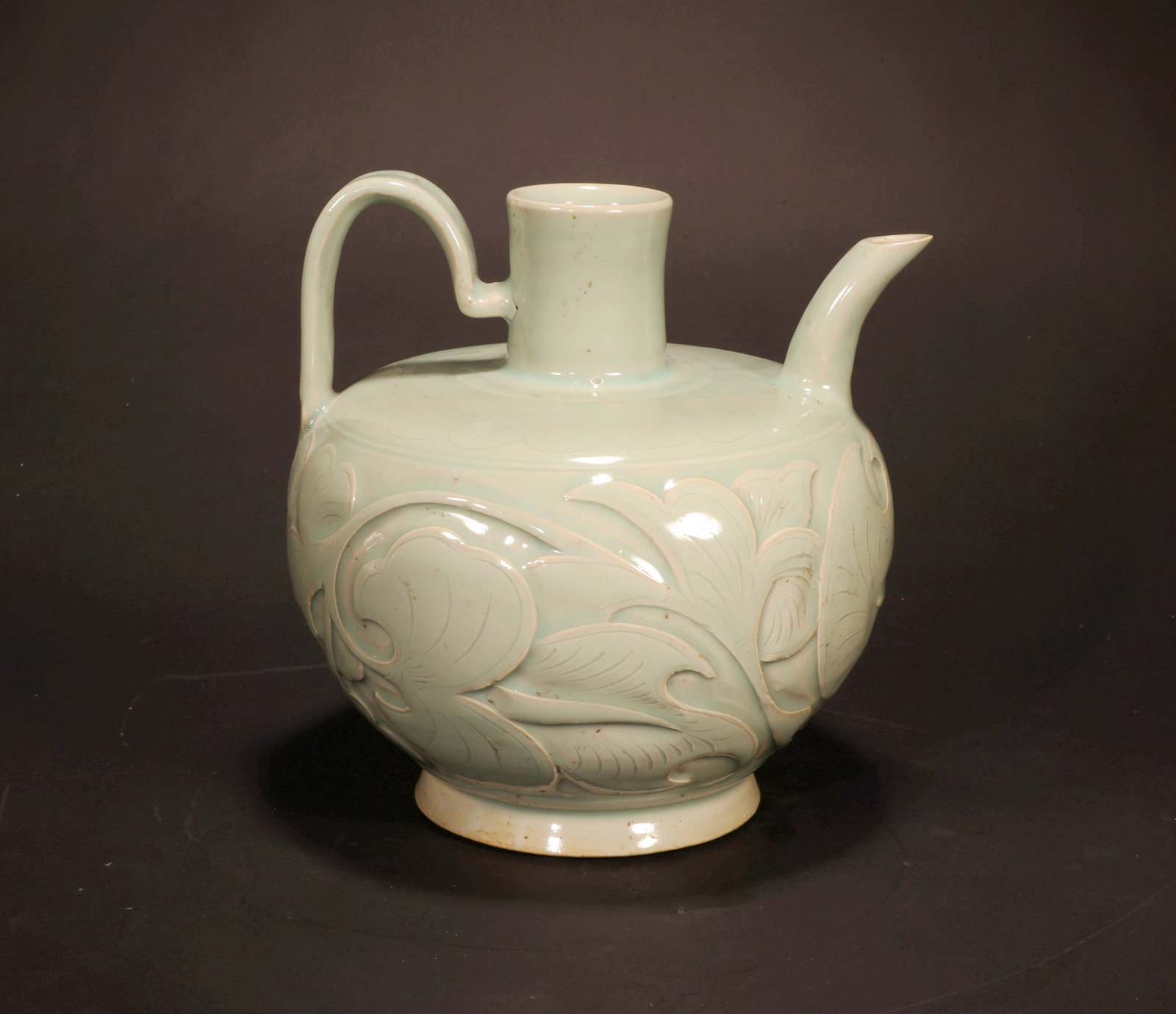 A YAO ZHOU KILN CARVED PEONY FLOWER WINE EWER (1 of 7)