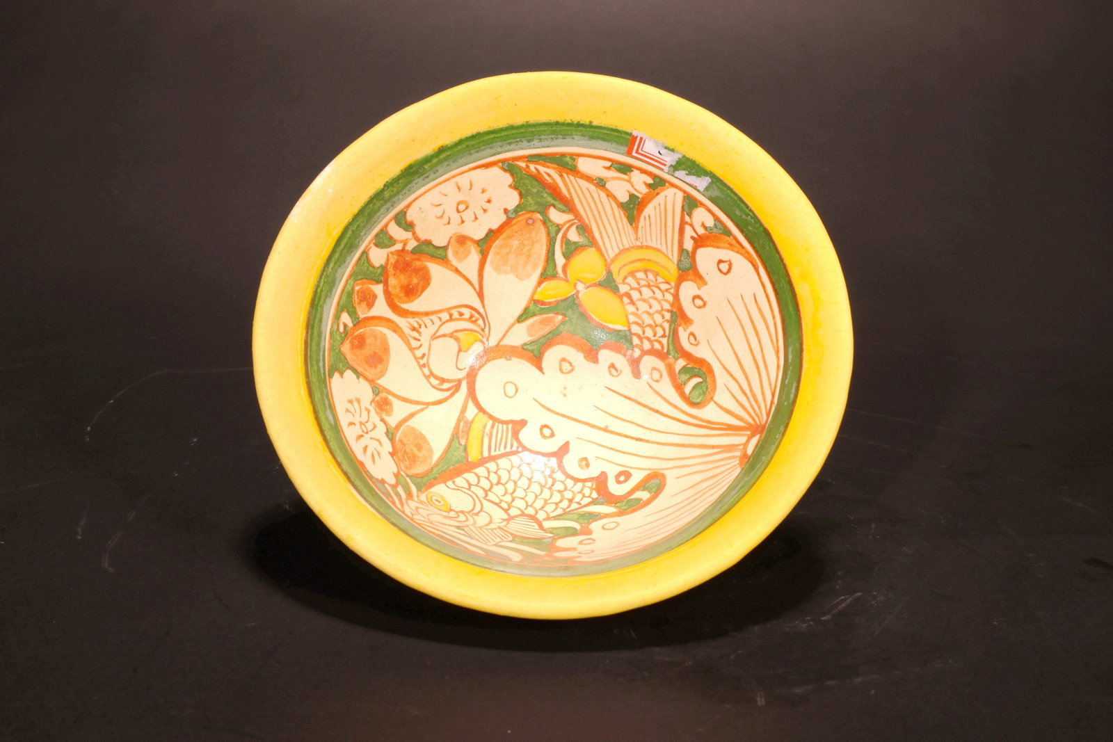 A RED-GREEN COLORED FISH BOWL - 5