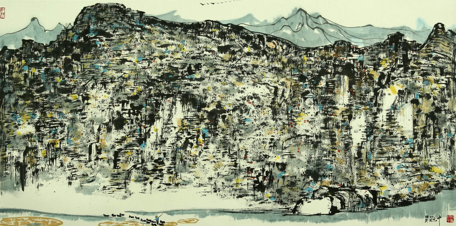 A CHINESE HAND PAINTING WITH THE MARK OF WU GUANZHONG: A CHINESE HAND PAINTING WITH THE MARK OF WU GUANZHONG 69*137CM