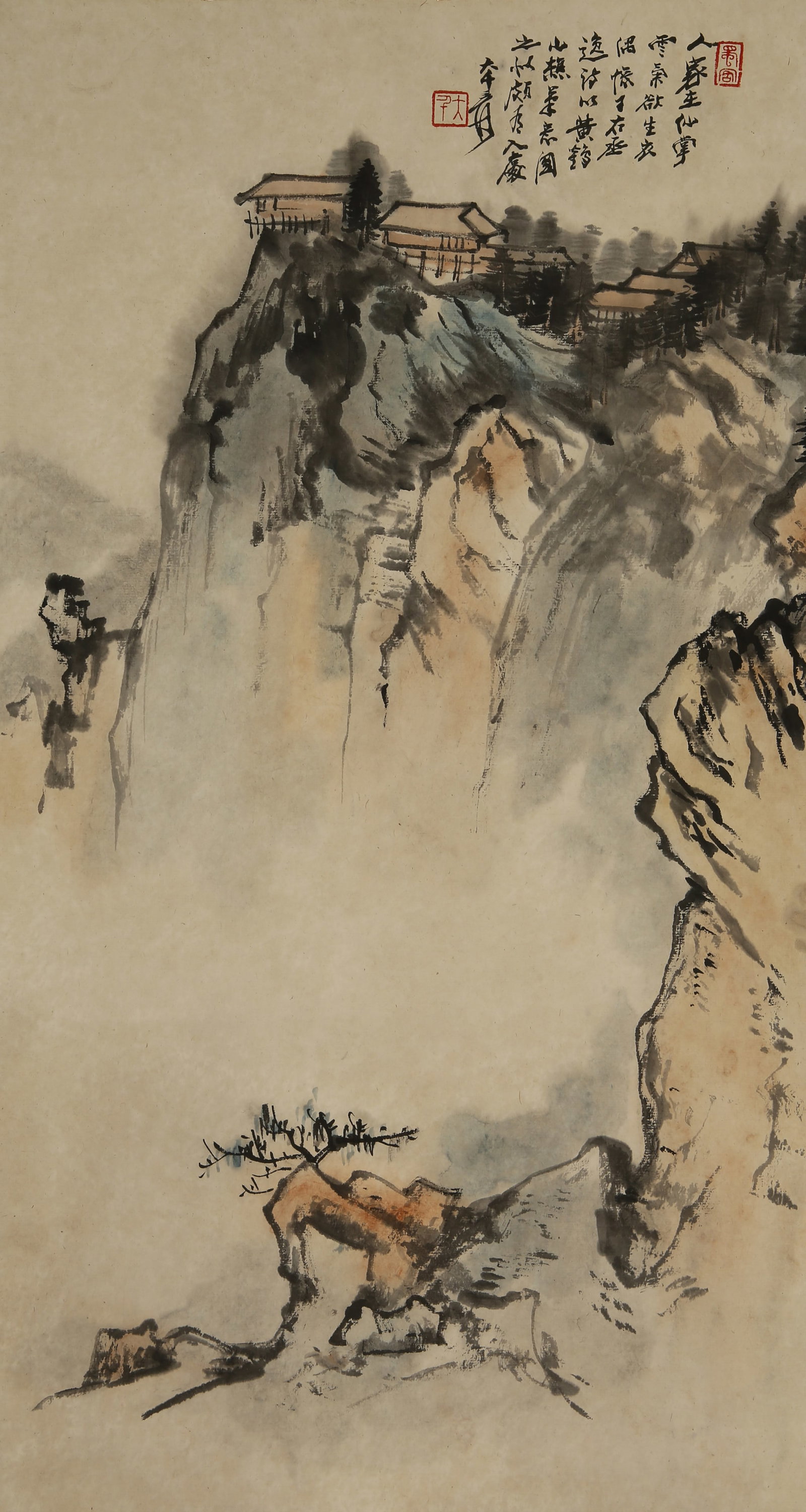 A CHINESE HAND PAINTING WITH THE MARK OF ZHANG DAQIAN: A CHINESE HAND PAINTING WITH THE MARK OF ZHANG DAQIAN 62*33CM