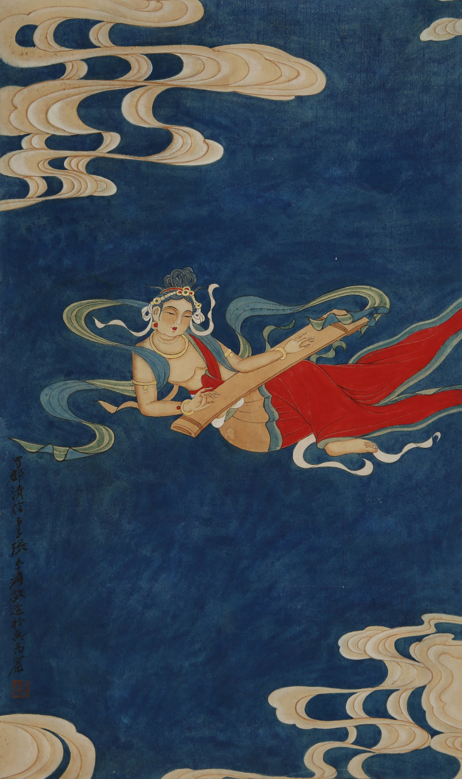 A CHINESE HAND PAINTING WITH THE MARK OF ZHANG DAQIAN: A CHINESE HAND PAINTING WITH THE MARK OF ZHANG DAQIAN 65*38CM