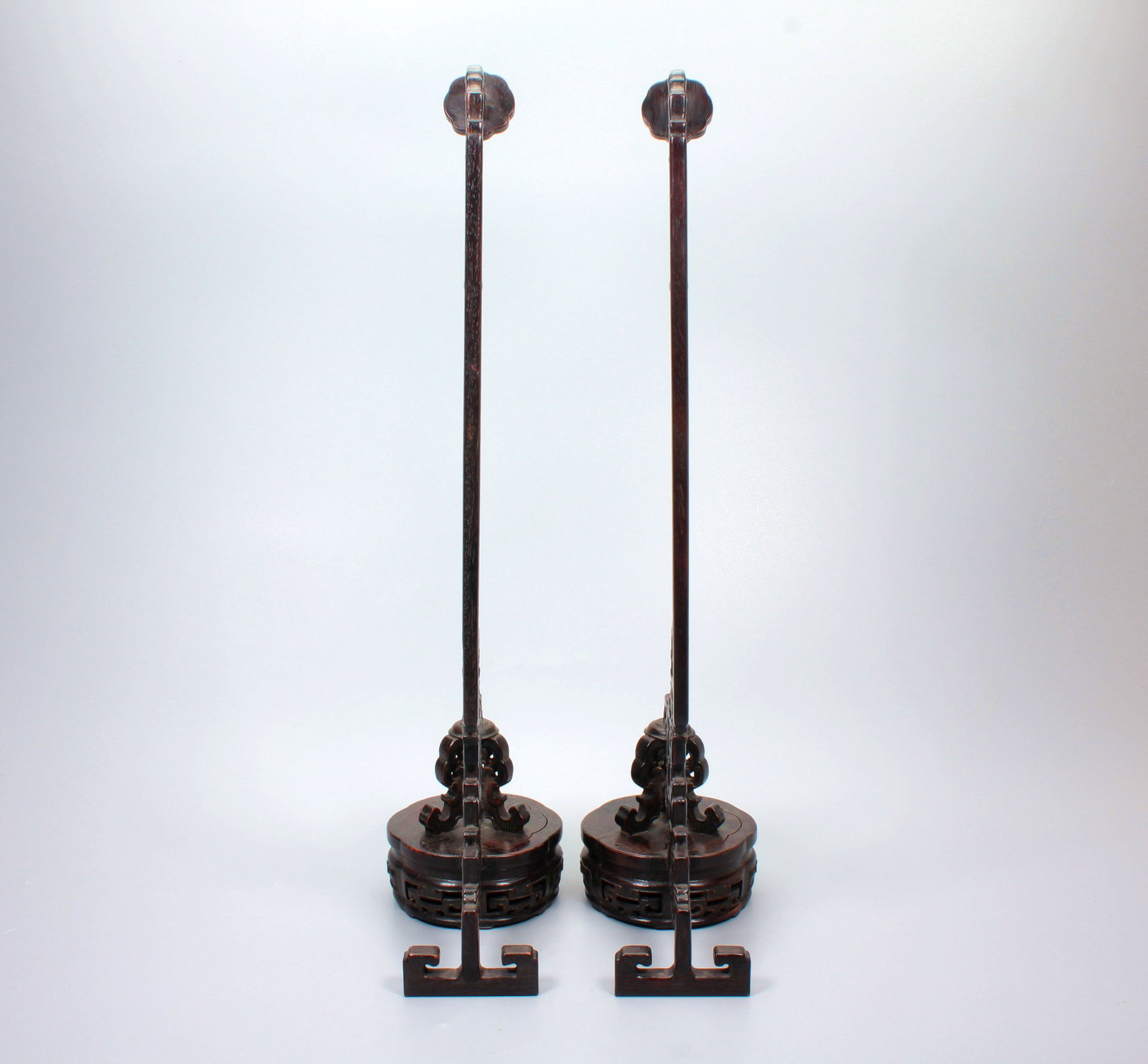 A ZITAN DRAGON PATTERN WOOD STAND PAIR - 13