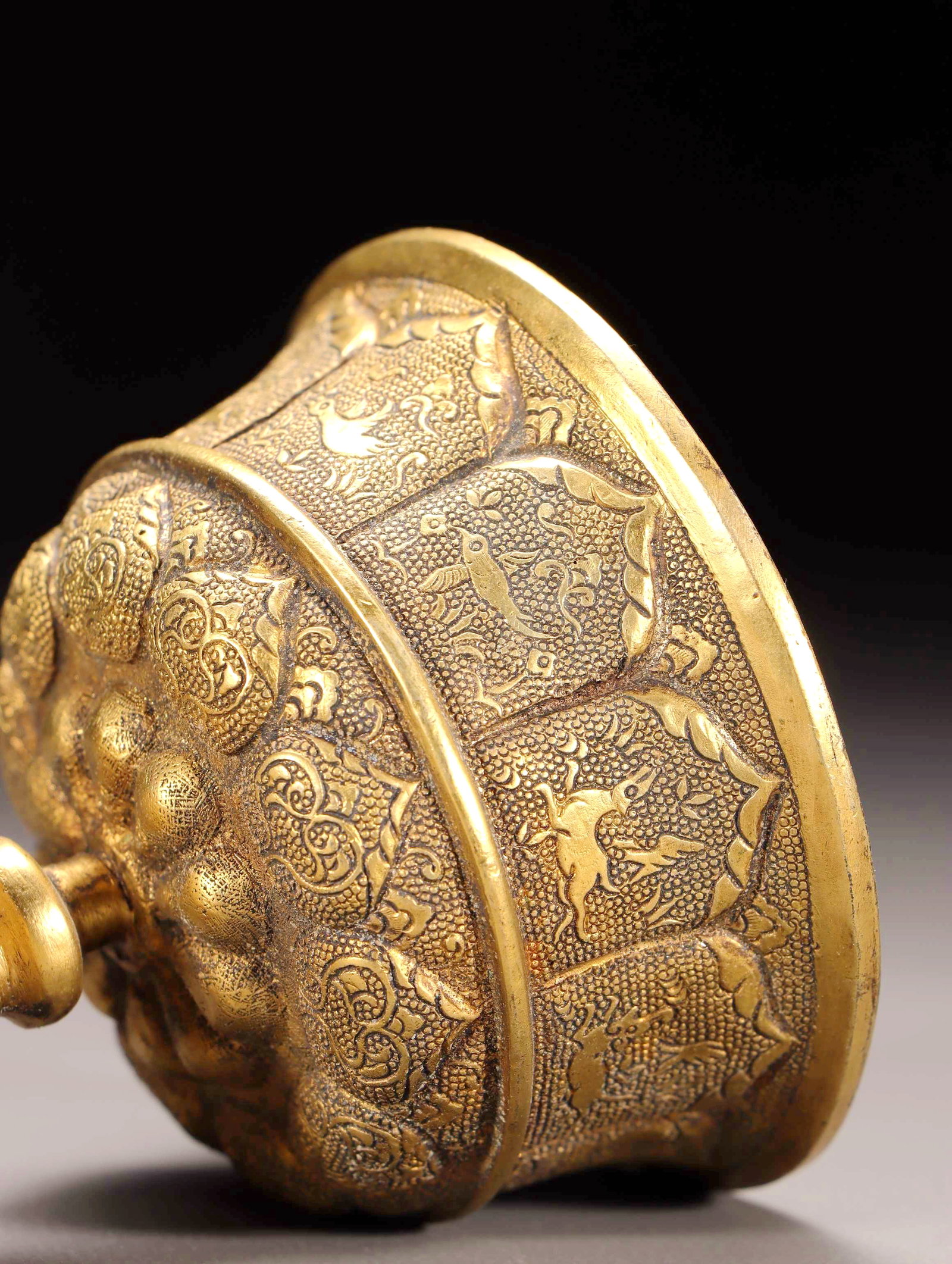 A GILT BRONZE CHASED HIGH STEM CUP - 6