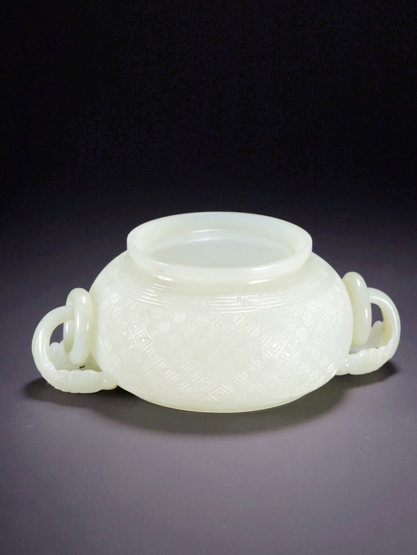 A HETIAN JADE PASSIONFLOWER PATTERN LOOSE RING CENSER - 9