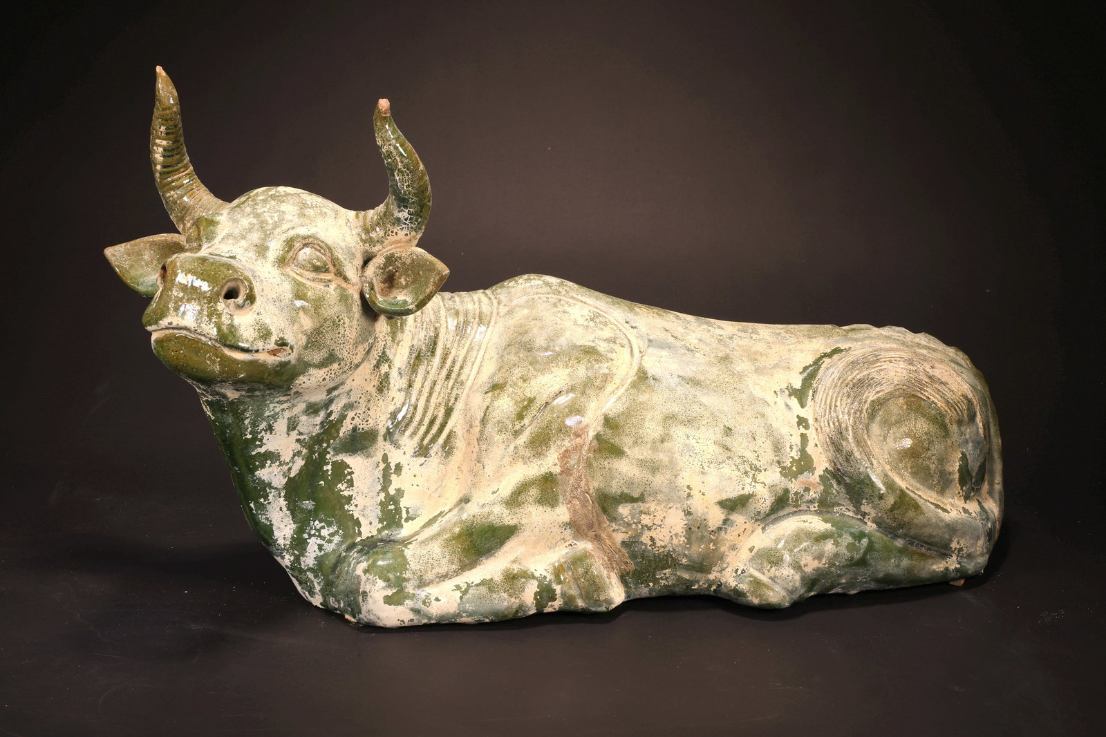 A GREEN GLAZED POTTERY OX - 2