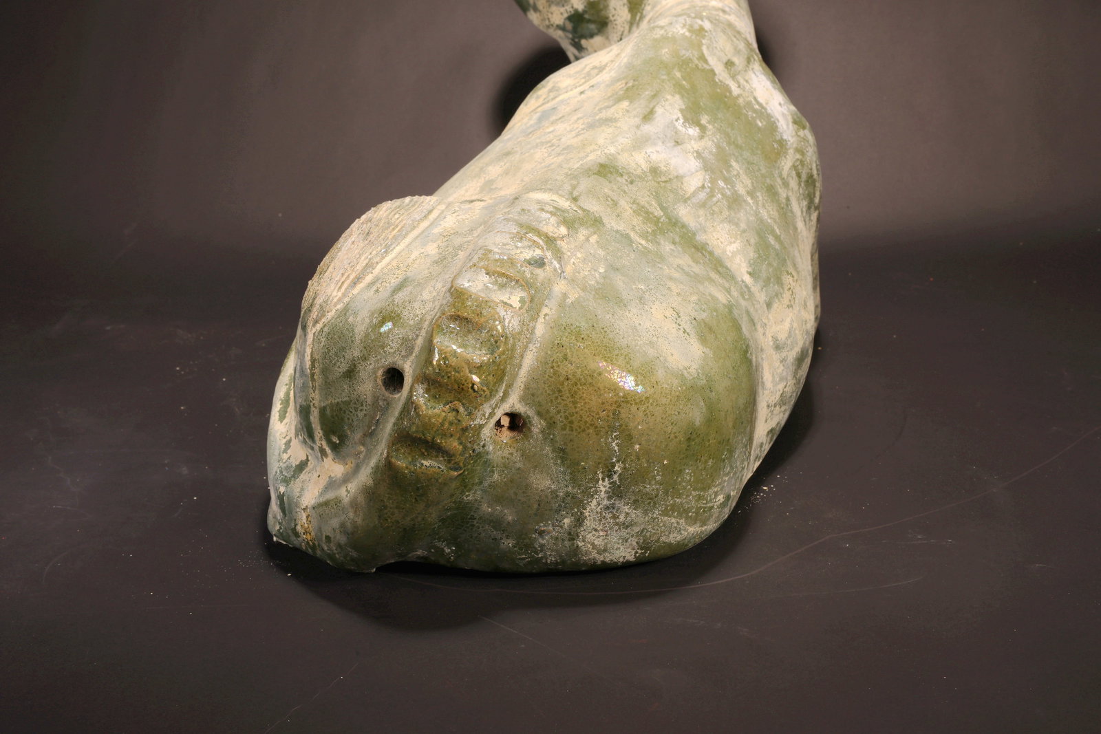 A GREEN GLAZED POTTERY OX - 5