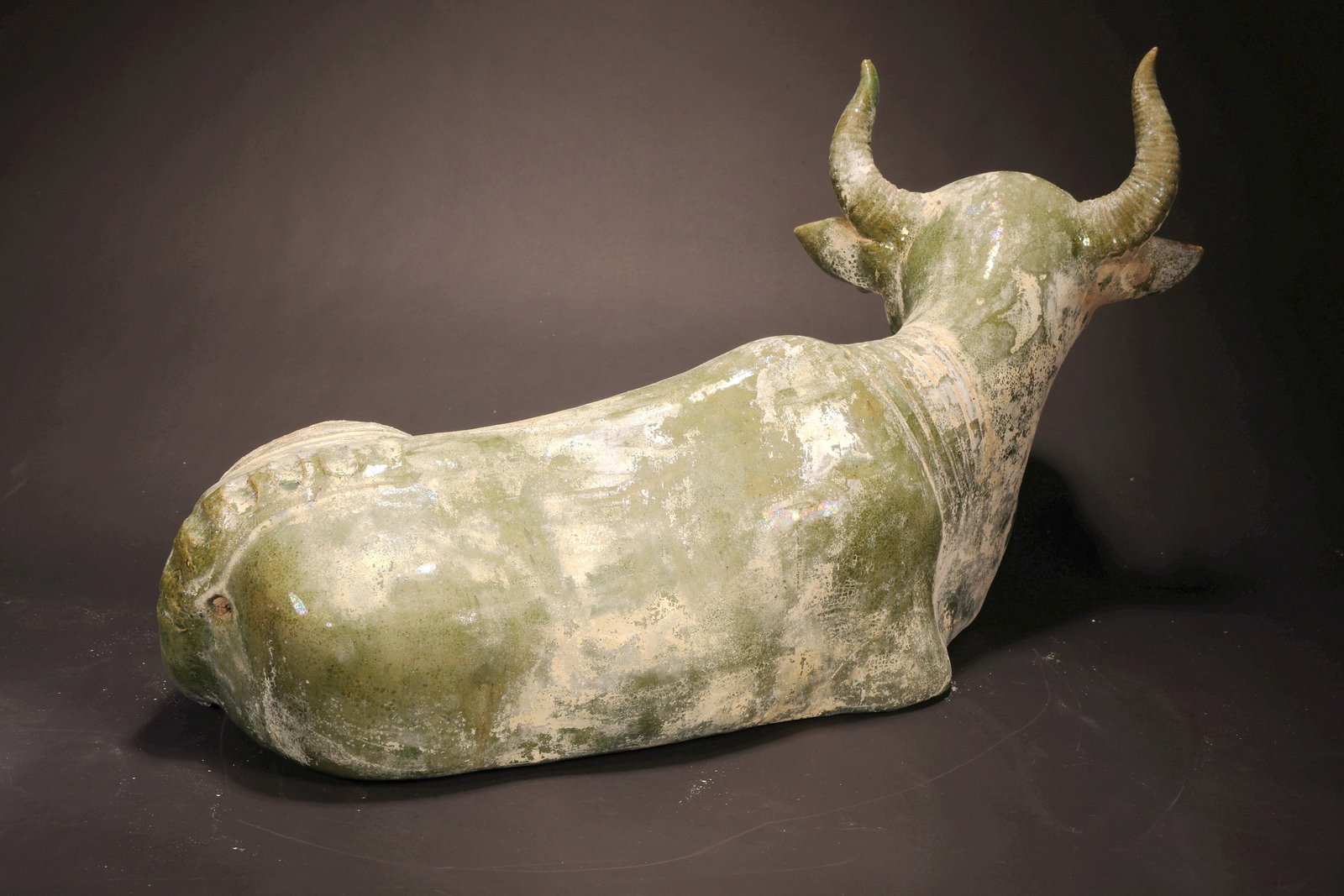 A GREEN GLAZED POTTERY OX - 6