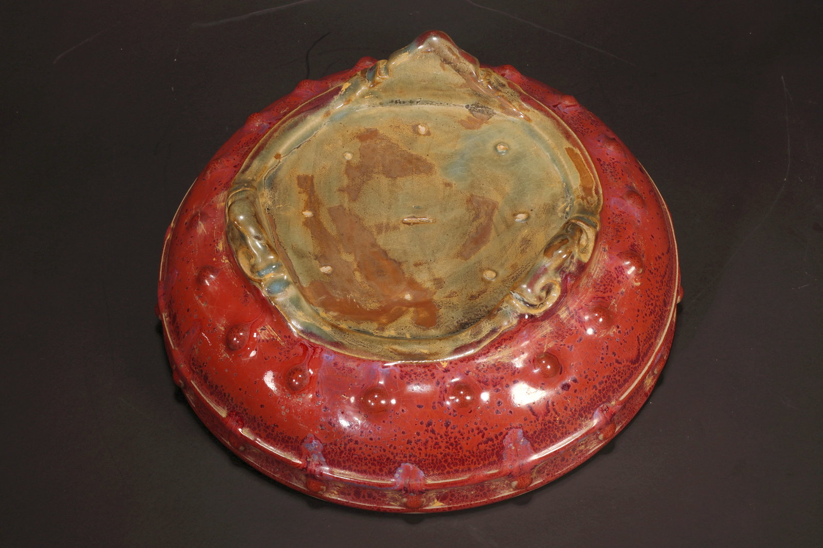 A JUN RED GLAZED DRUM NAIL WASHER - 6
