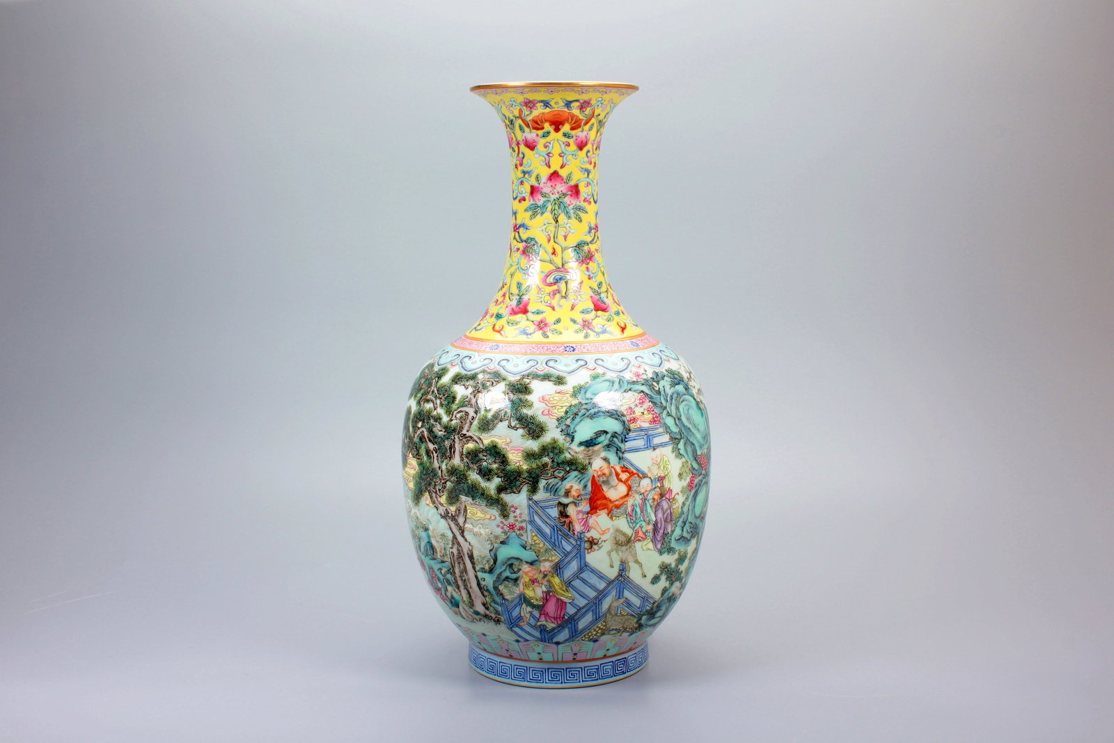 A FAMILLE ROSE EIGHT IMMORTALS BIRTHDAY CONGRATULATION APPRECIATION VASE: A FAMILLE ROSE EIGHT IMMORTALS BIRTHDAY CONGRATULATION APPRECIATION VASE H:34.3CM,D:18.5CM