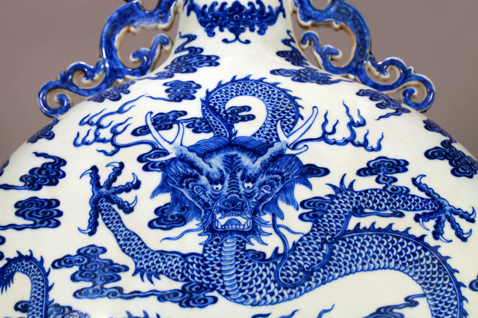 A BLUE AND WHITE CLOUD DRAGON MOONFLASK - 11