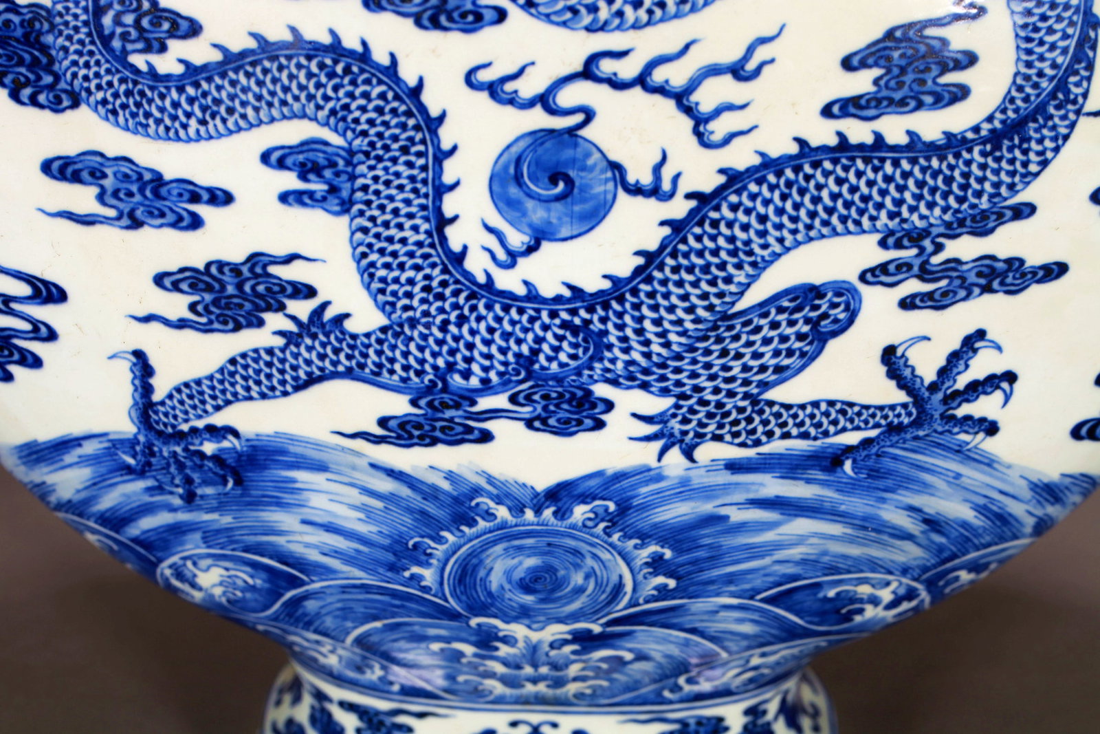A BLUE AND WHITE CLOUD DRAGON MOONFLASK - 12