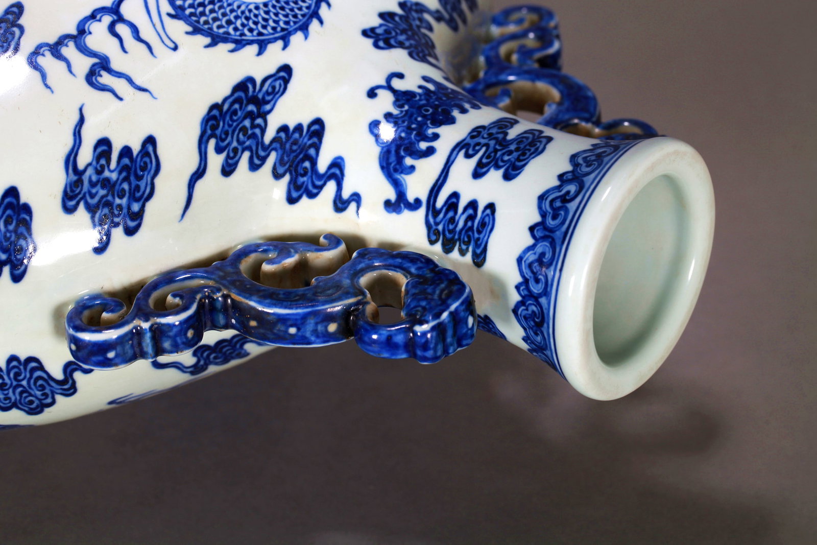A BLUE AND WHITE CLOUD DRAGON MOONFLASK - 13