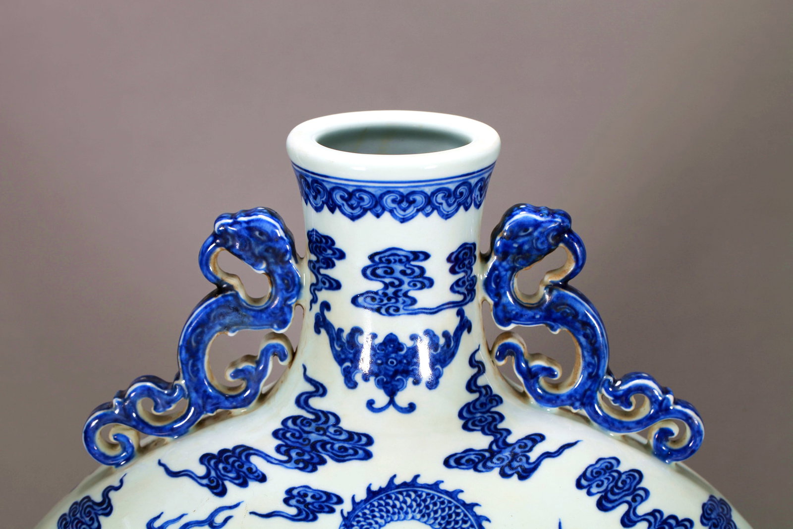 A BLUE AND WHITE CLOUD DRAGON MOONFLASK - 15