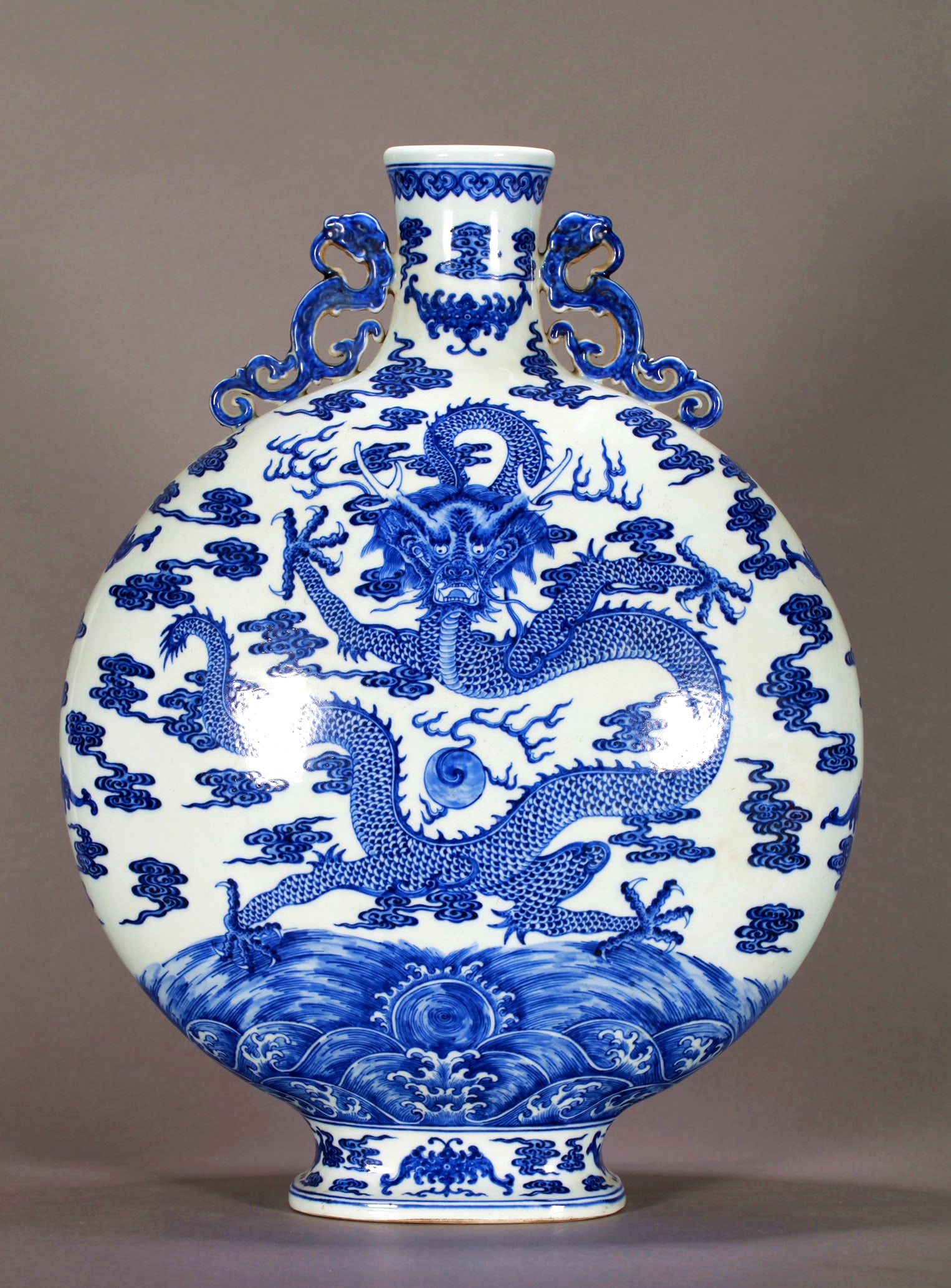 A BLUE AND WHITE CLOUD DRAGON MOONFLASK - 2