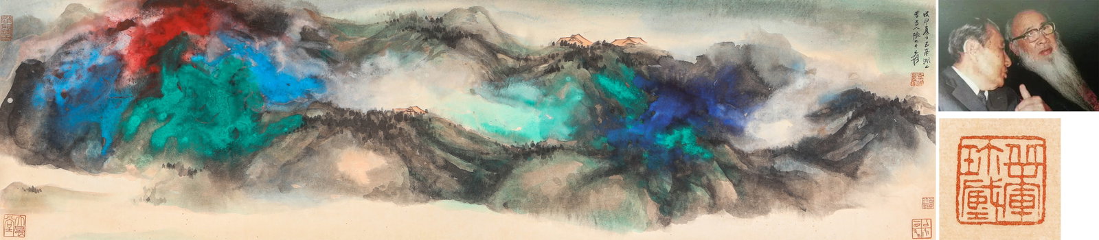 A CHINESE HAND PAINTING WITH THE MARK OF ZHANG DAQIAN: A CHINESE HAND PAINTING WITH THE MARK OF ZHANG DAQIAN 47*178CM