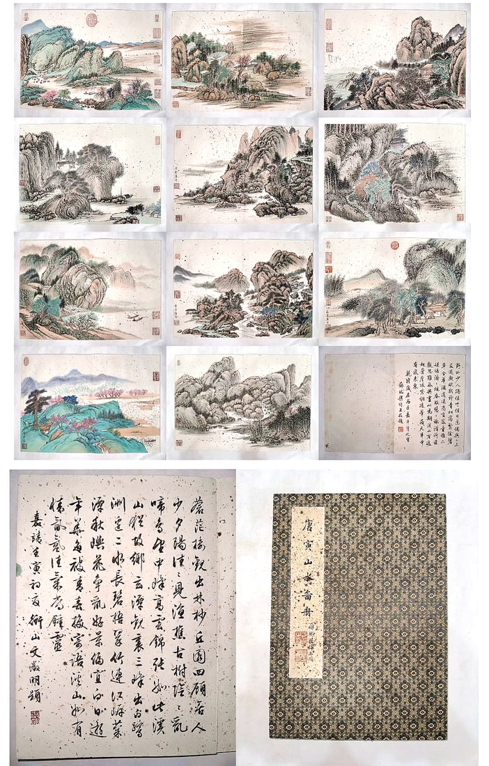 A CHINESE HAND PAINTING ALBUM WITH THE MARK OF TANG YIN: A CHINESE HAND PAINTING ALBUM WITH THE MARK OF TANG YIN 25*35CM