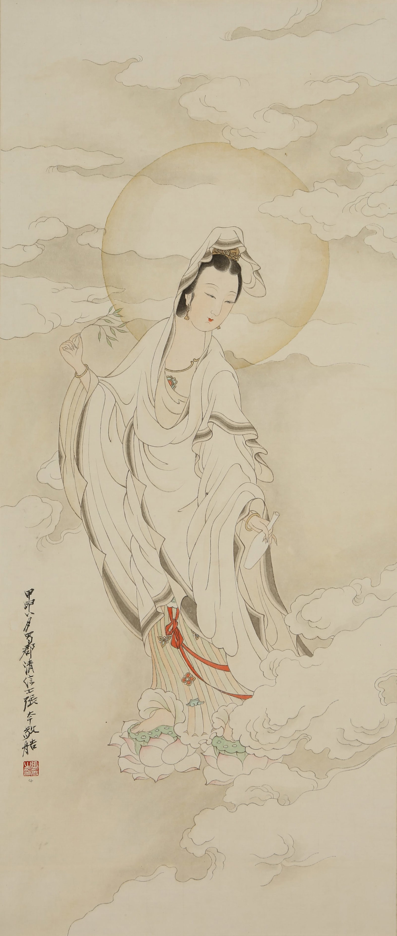 A CHINESE HAND PAINTING WITH THE MARK OF ZHANG DAQIAN: A CHINESE HAND PAINTING WITH THE MARK OF ZHANG DAQIAN 92*39CM