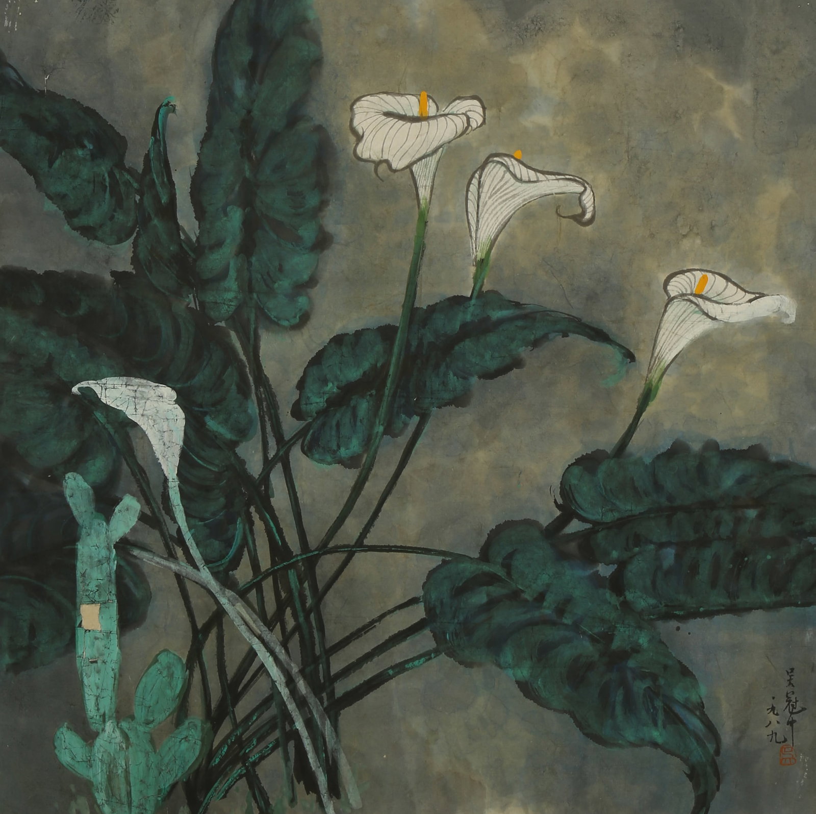 A CHINESE HAND PAINTING WITH THE MARK OF WU GUANZHONG: A CHINESE HAND PAINTING WITH THE MARK OF WU GUANZHONG 58*58CM