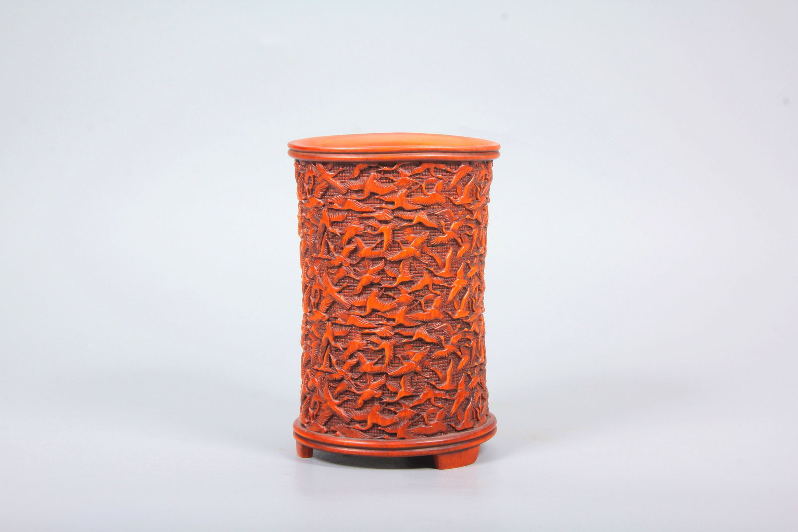 A BOXWOOD THOUSAND CRANES PATTERN BRUSH POT (1 of 10)