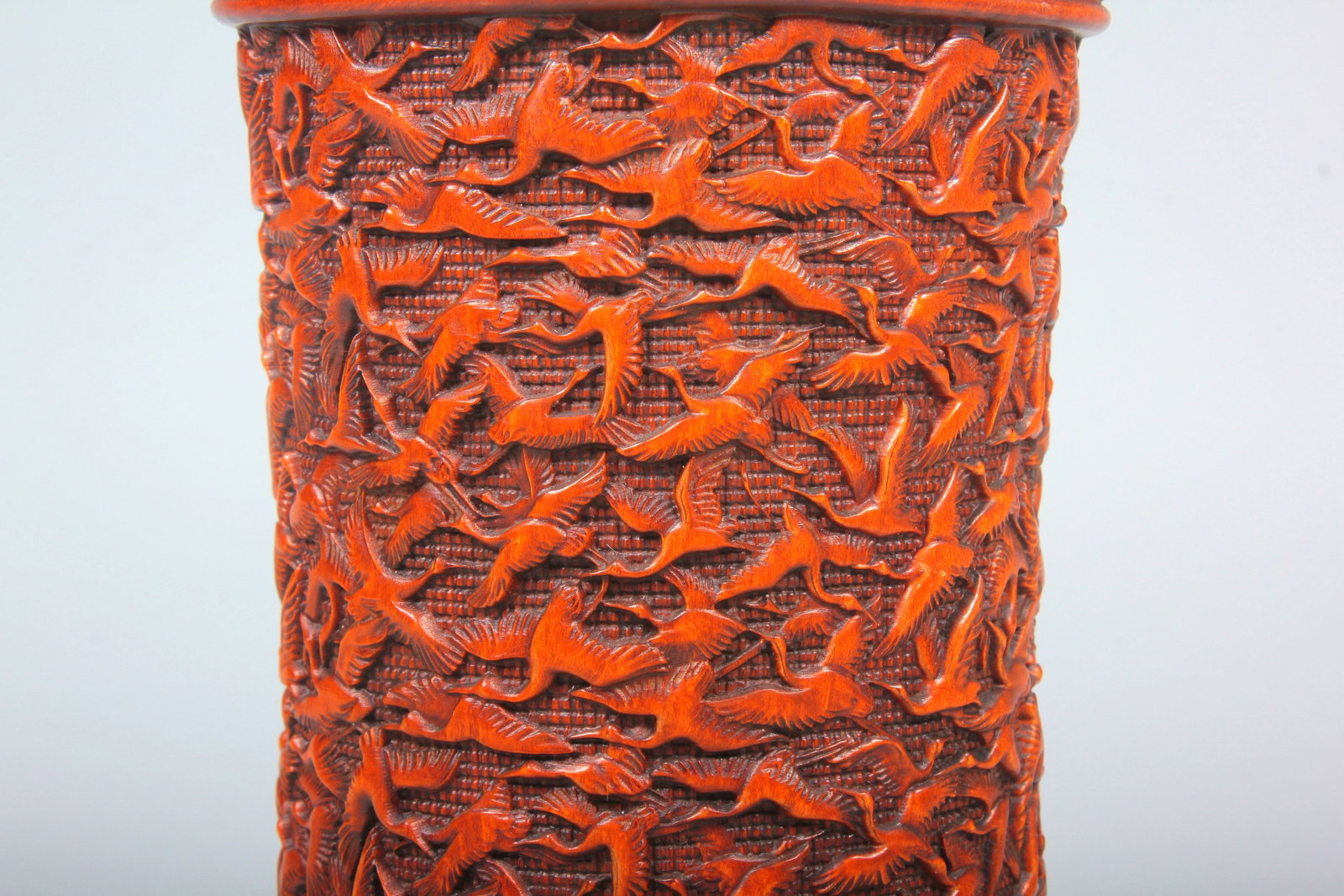 A BOXWOOD THOUSAND CRANES PATTERN BRUSH POT - 2