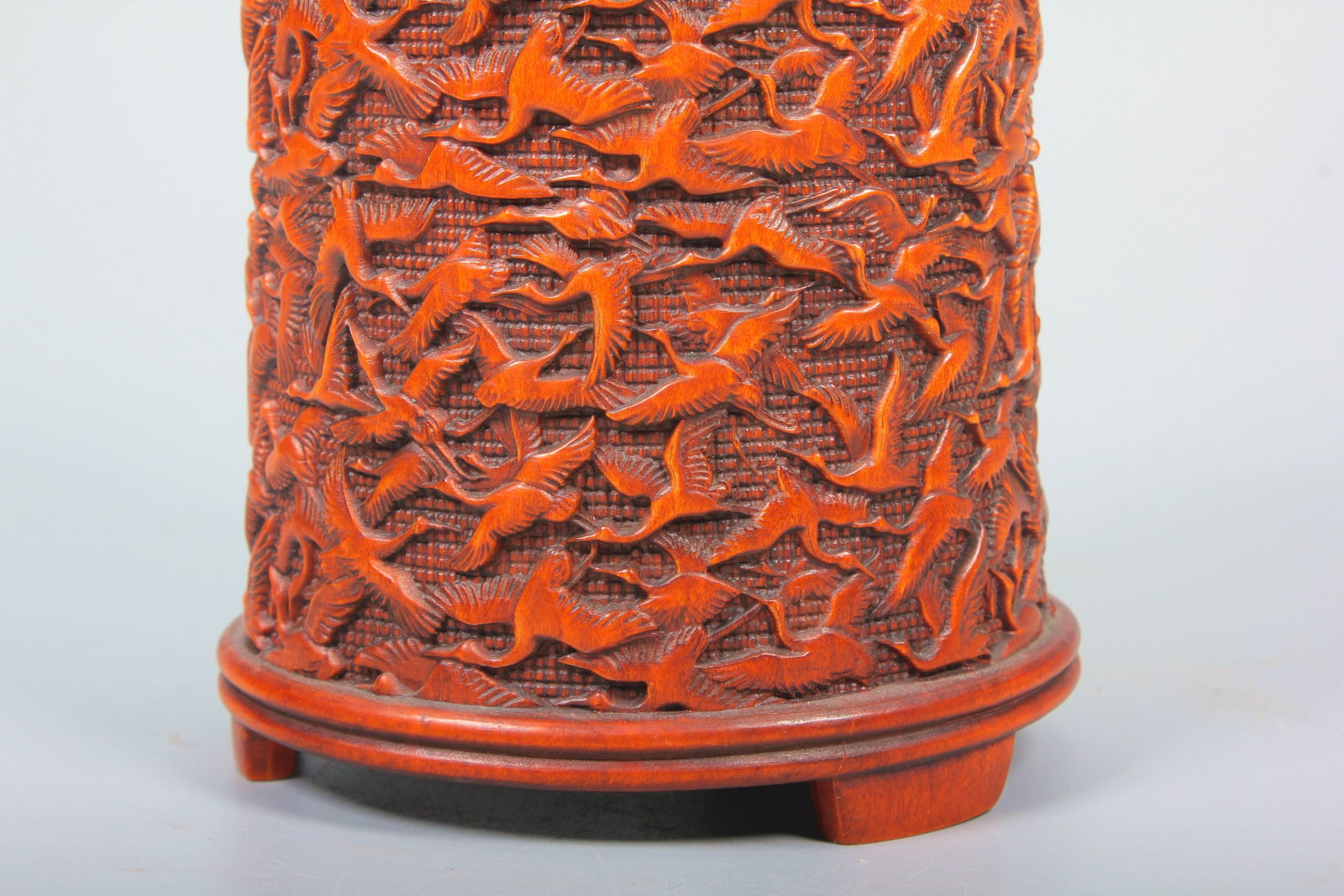 A BOXWOOD THOUSAND CRANES PATTERN BRUSH POT - 3