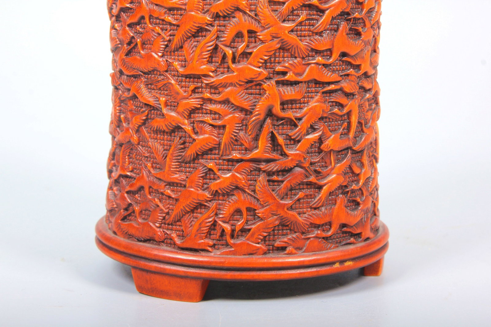 A BOXWOOD THOUSAND CRANES PATTERN BRUSH POT - 6