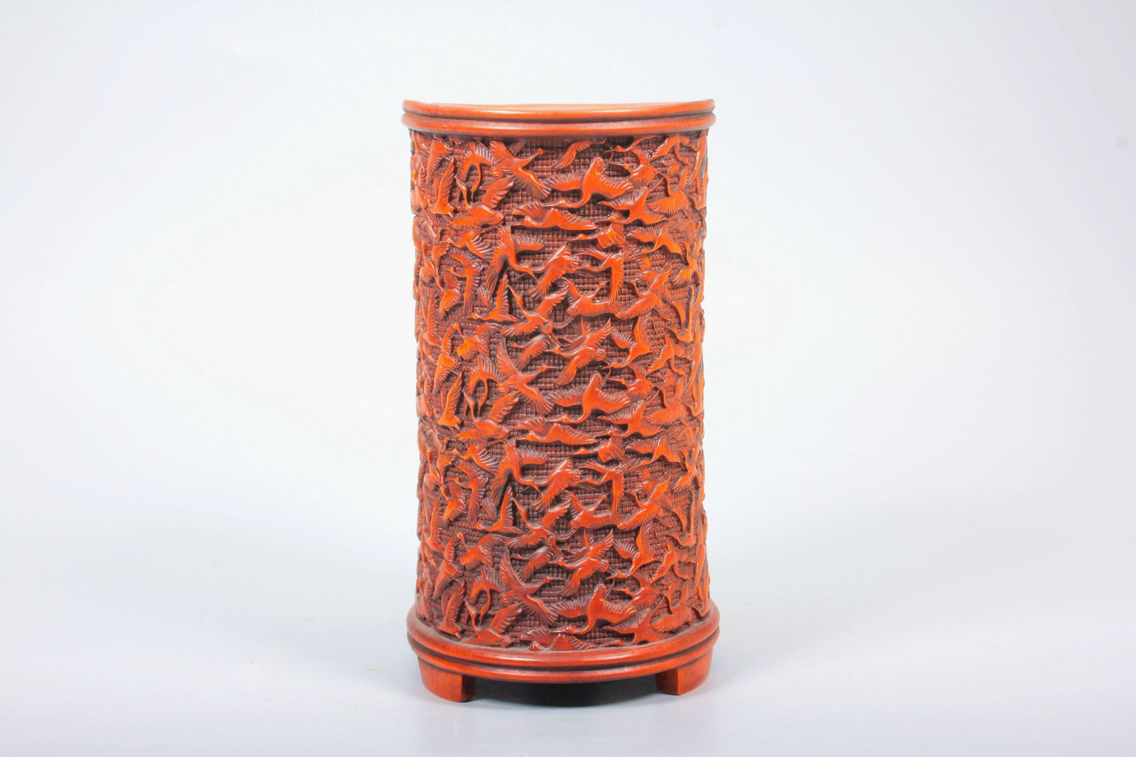 A BOXWOOD THOUSAND CRANES PATTERN BRUSH POT - 8