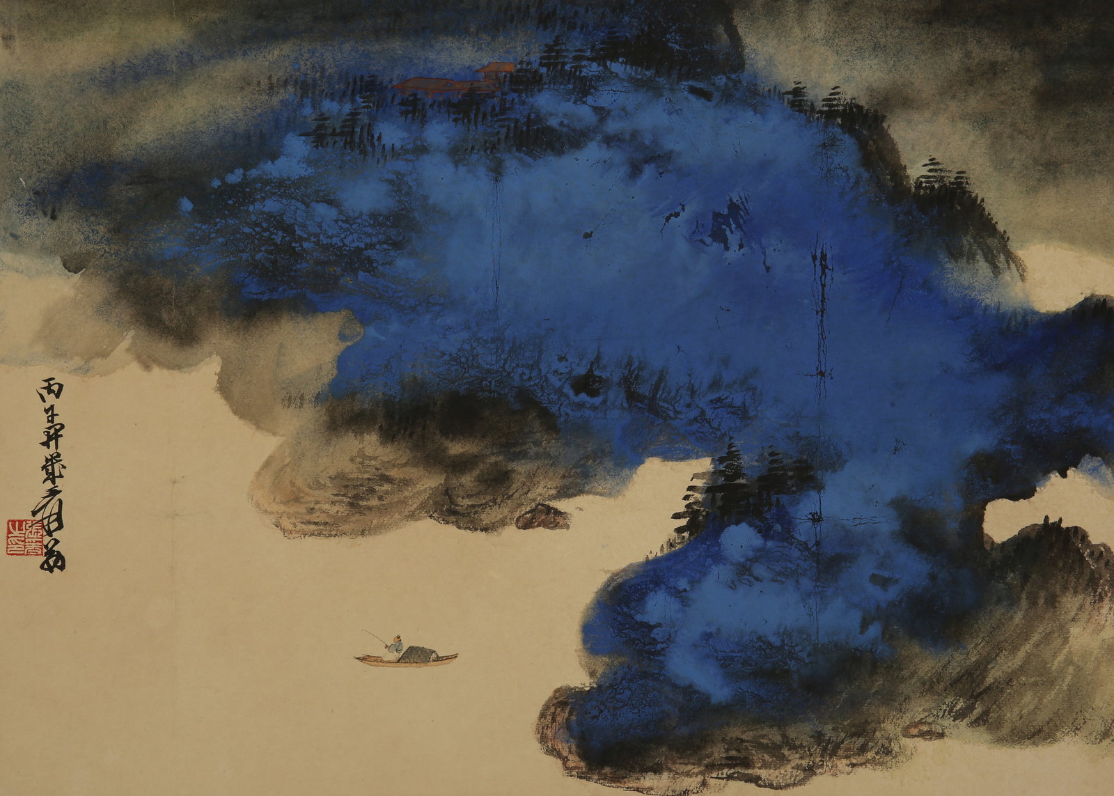 A CHINESE HAND PAINTING WITH THE MARK OF ZHANG DAQIAN: A CHINESE HAND PAINTING WITH THE MARK OF ZHANG DAQIAN 32*46CM