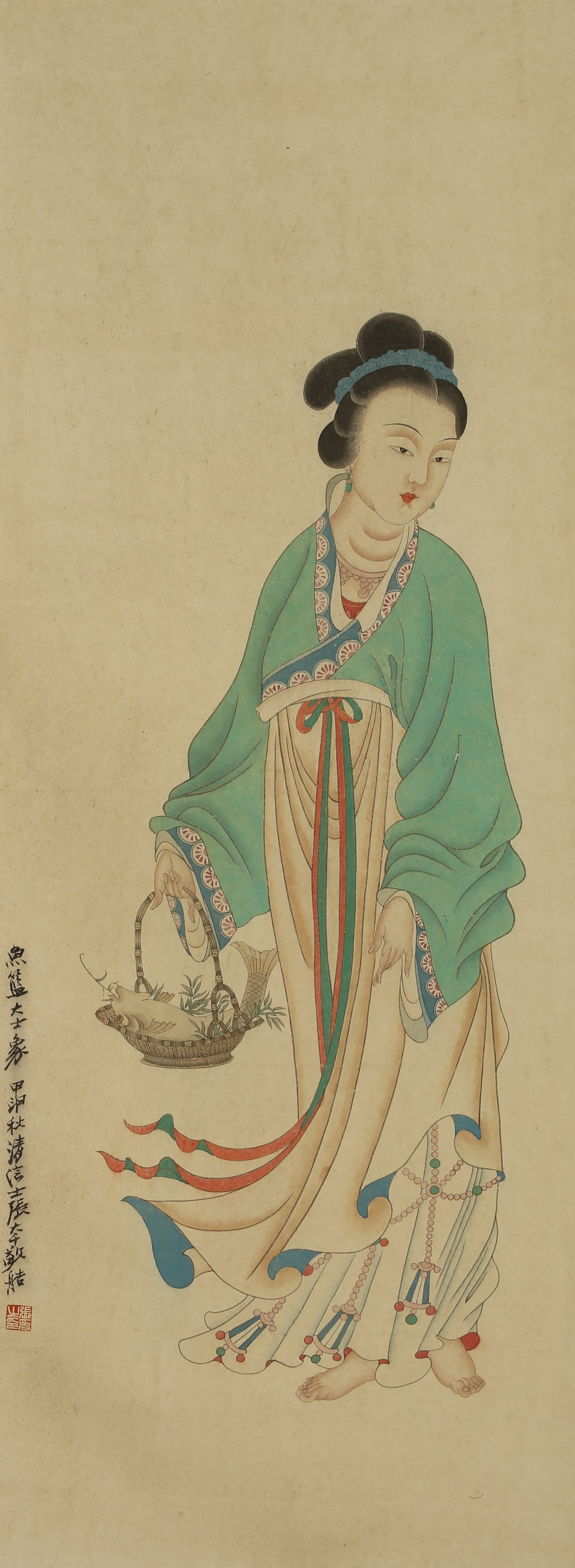 A CHINESE HAND PAINTING WITH THE MARK OF ZHANG DAQIAN: A CHINESE HAND PAINTING WITH THE MARK OF ZHANG DAQIAN 91*33CM