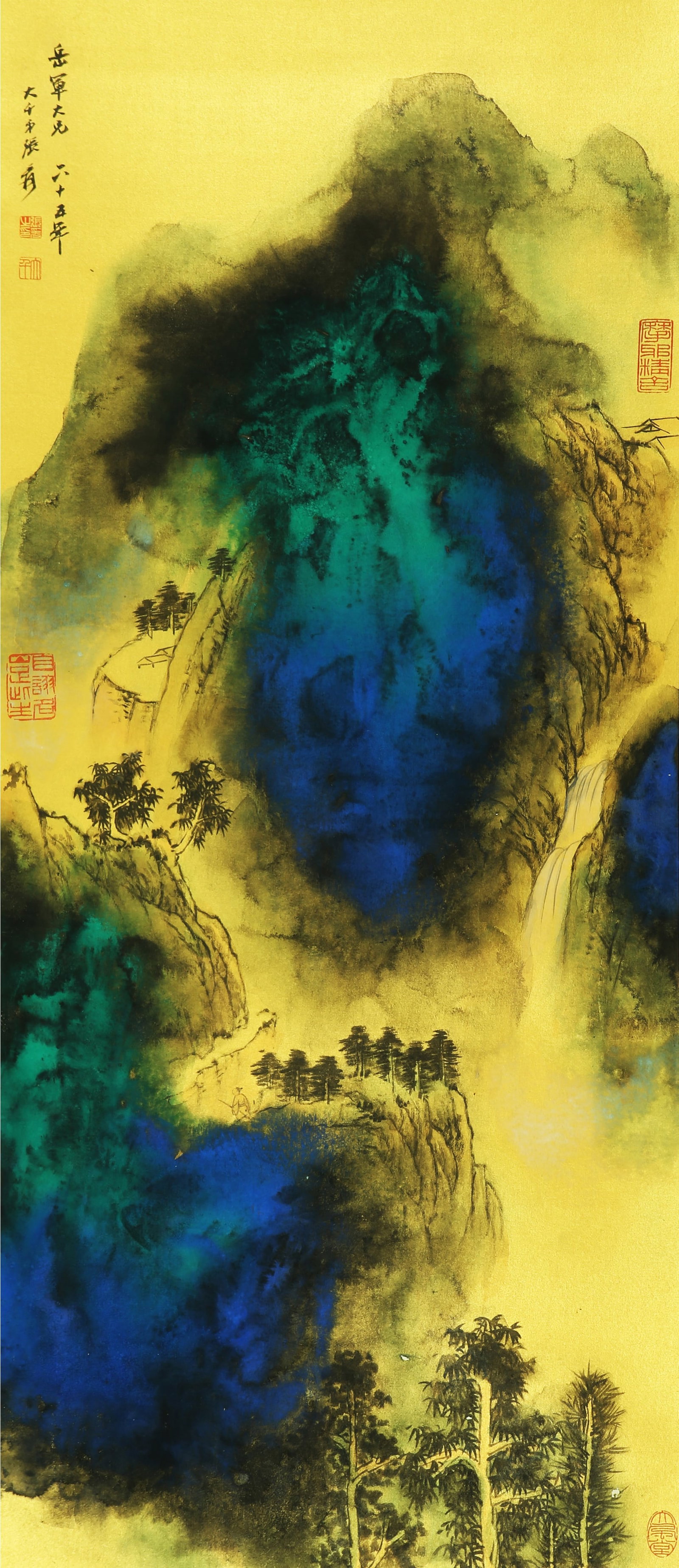 A CHINESE HAND PAINTING WITH THE MARK OF ZHANG DAQIAN: A CHINESE HAND PAINTING WITH THE MARK OF ZHANG DAQIAN 101*43.5CM
