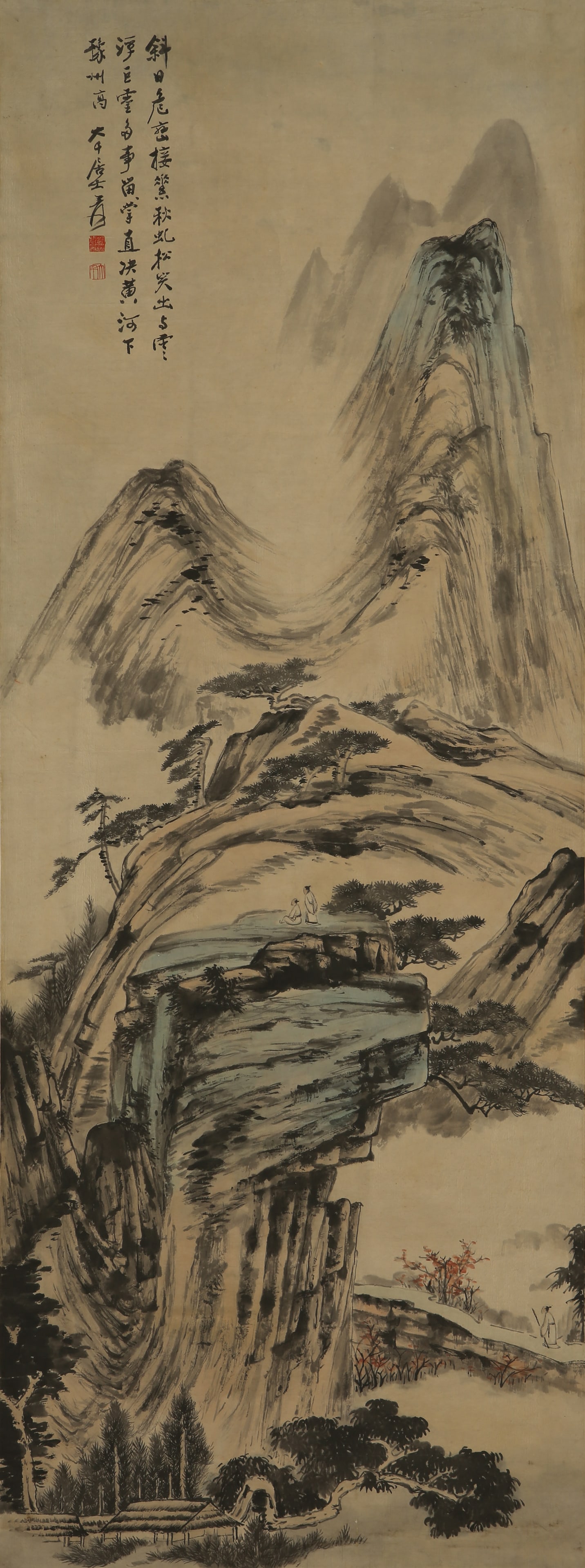 A CHINESE HAND PAINTING WITH THE MARK OF ZHANG DAQIAN: A CHINESE HAND PAINTING WITH THE MARK OF ZHANG DAQIAN 134*50CM