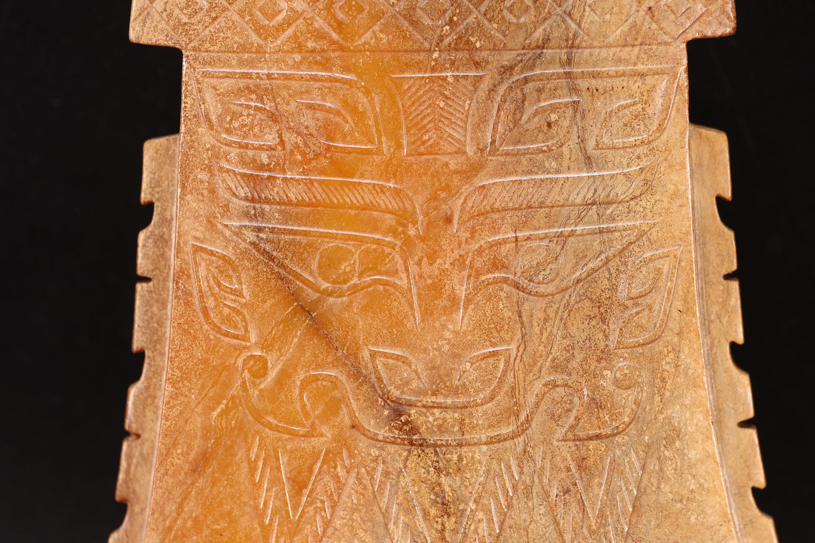 A Jade Carved Beast Face Pattern Axe - 3