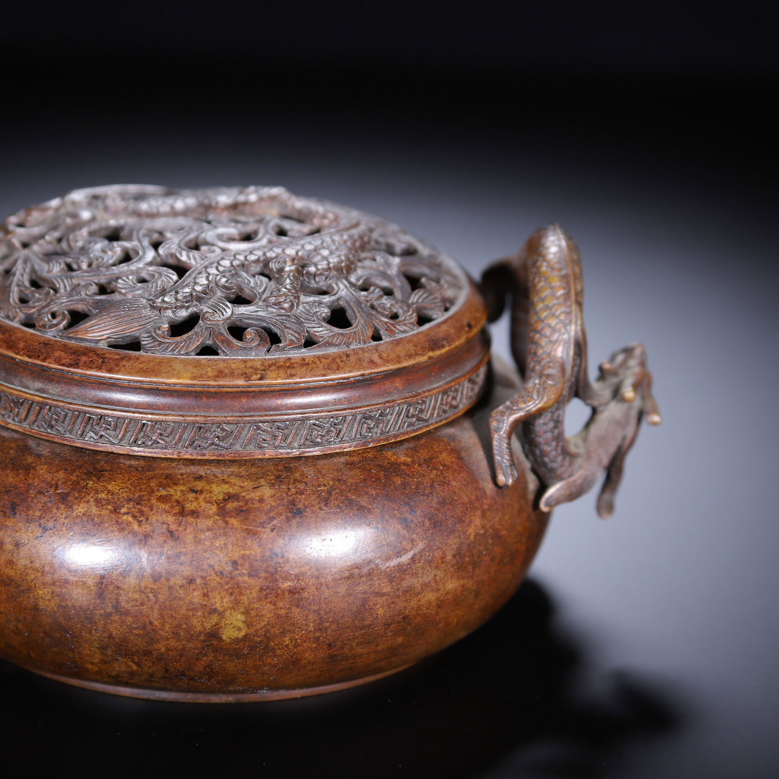 A Chinese Bronze Dragon-Handled Censer - 2