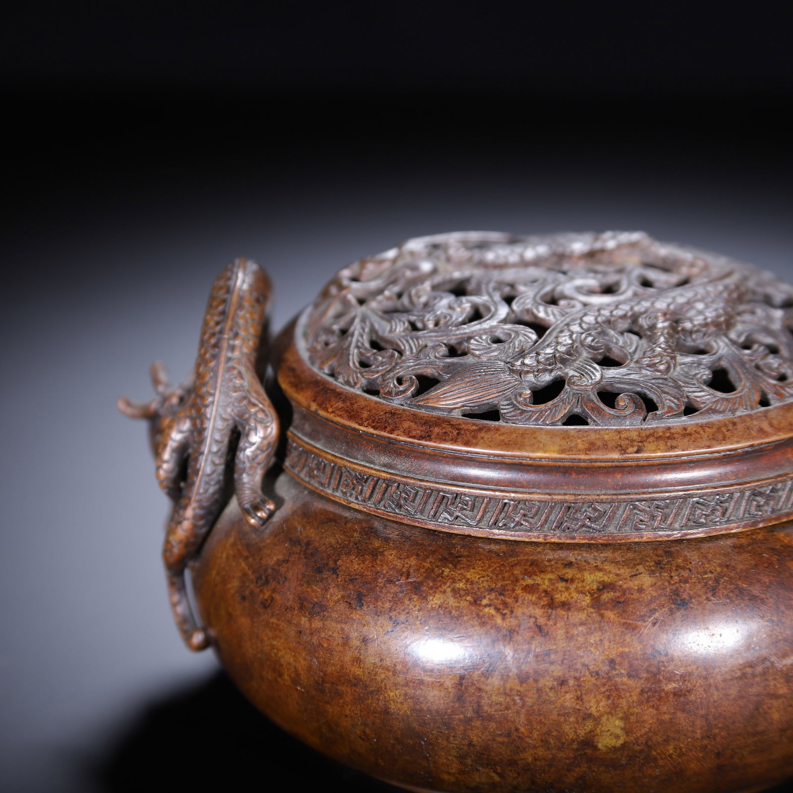 A Chinese Bronze Dragon-Handled Censer - 3