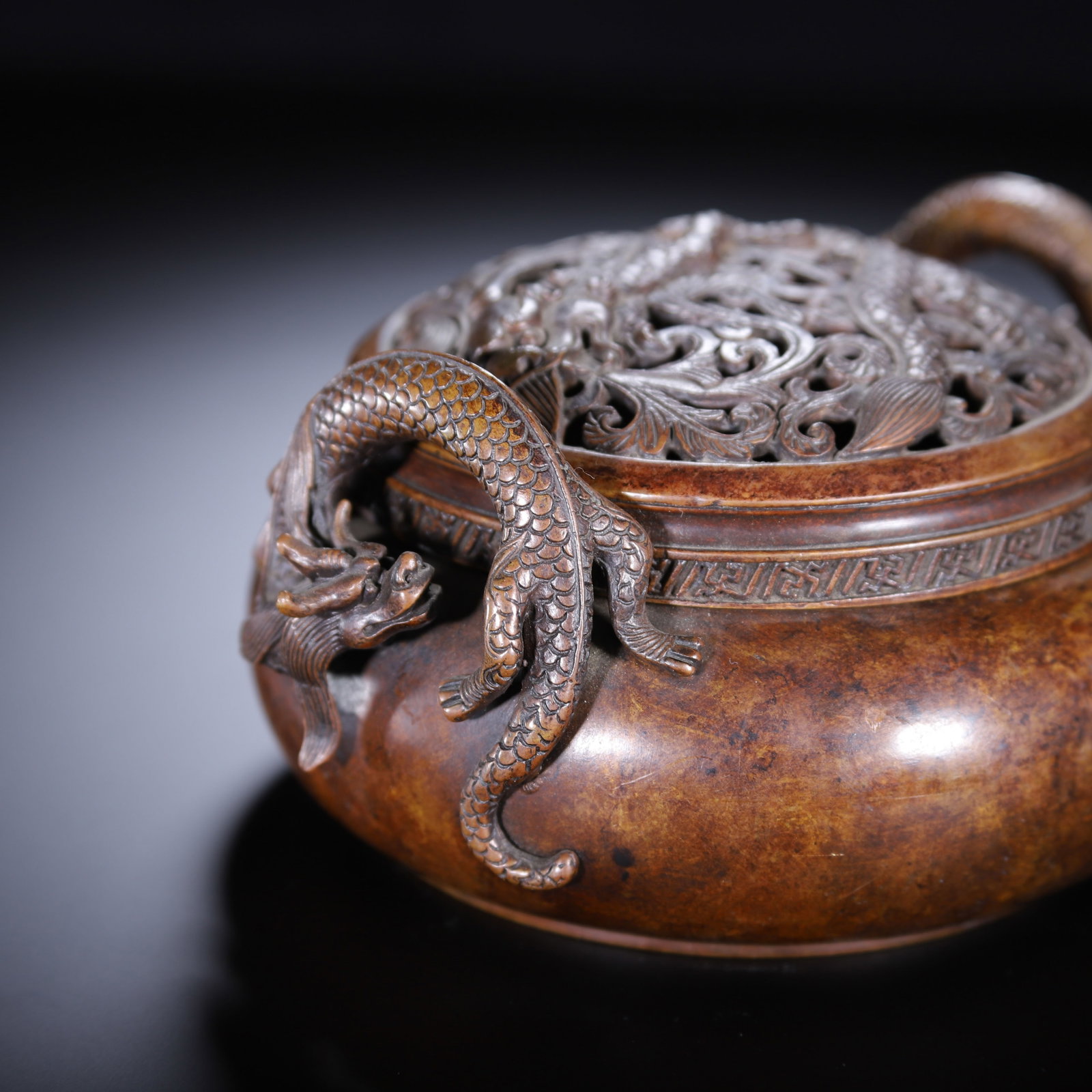 A Chinese Bronze Dragon-Handled Censer - 5