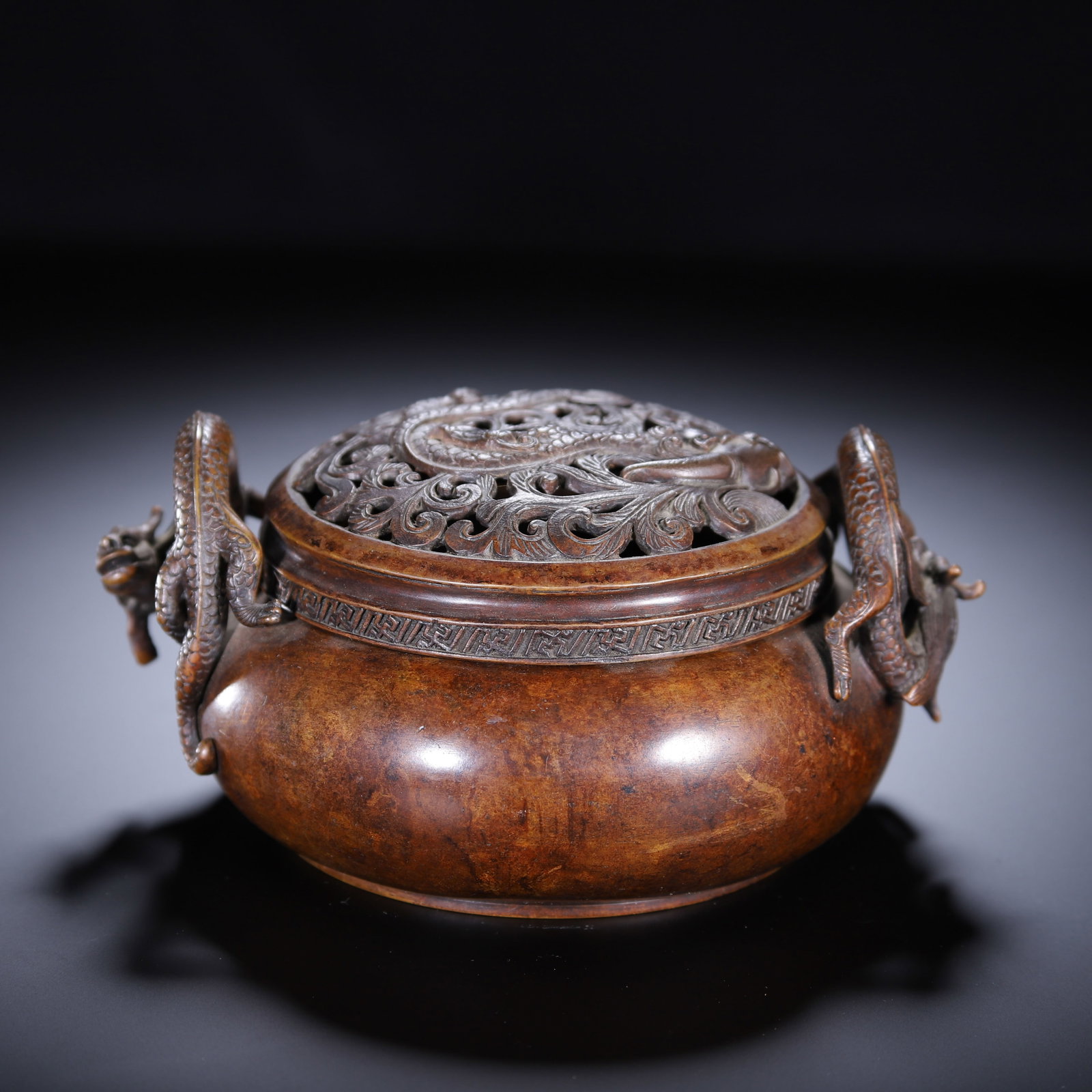 A Chinese Bronze Dragon-Handled Censer - 6