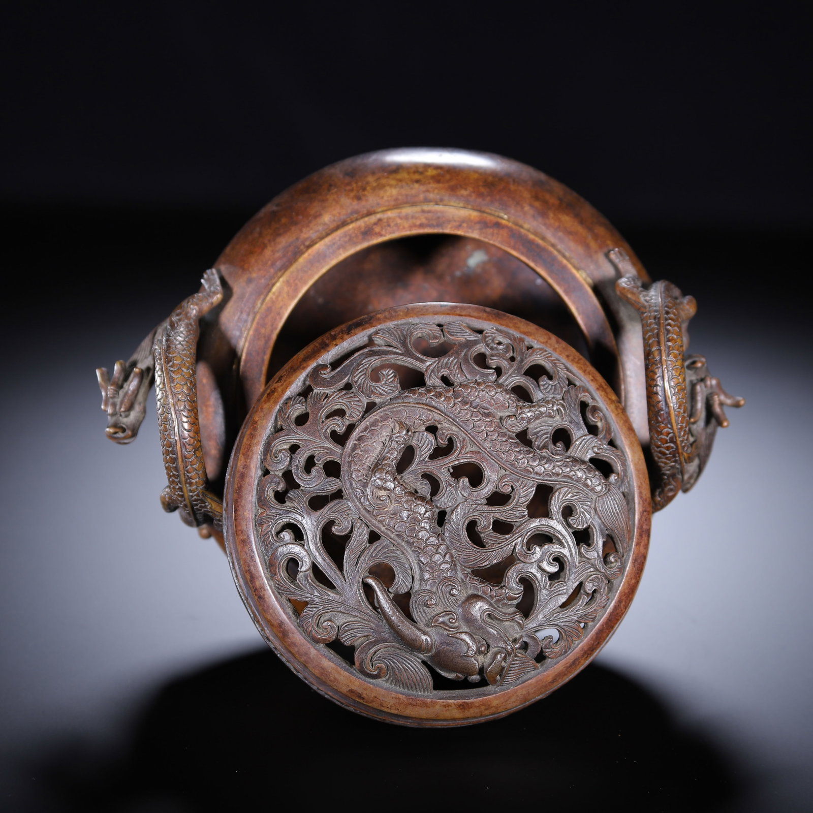 A Chinese Bronze Dragon-Handled Censer - 7