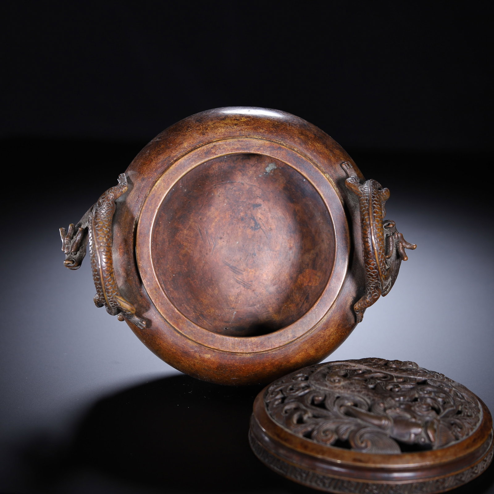 A Chinese Bronze Dragon-Handled Censer - 8