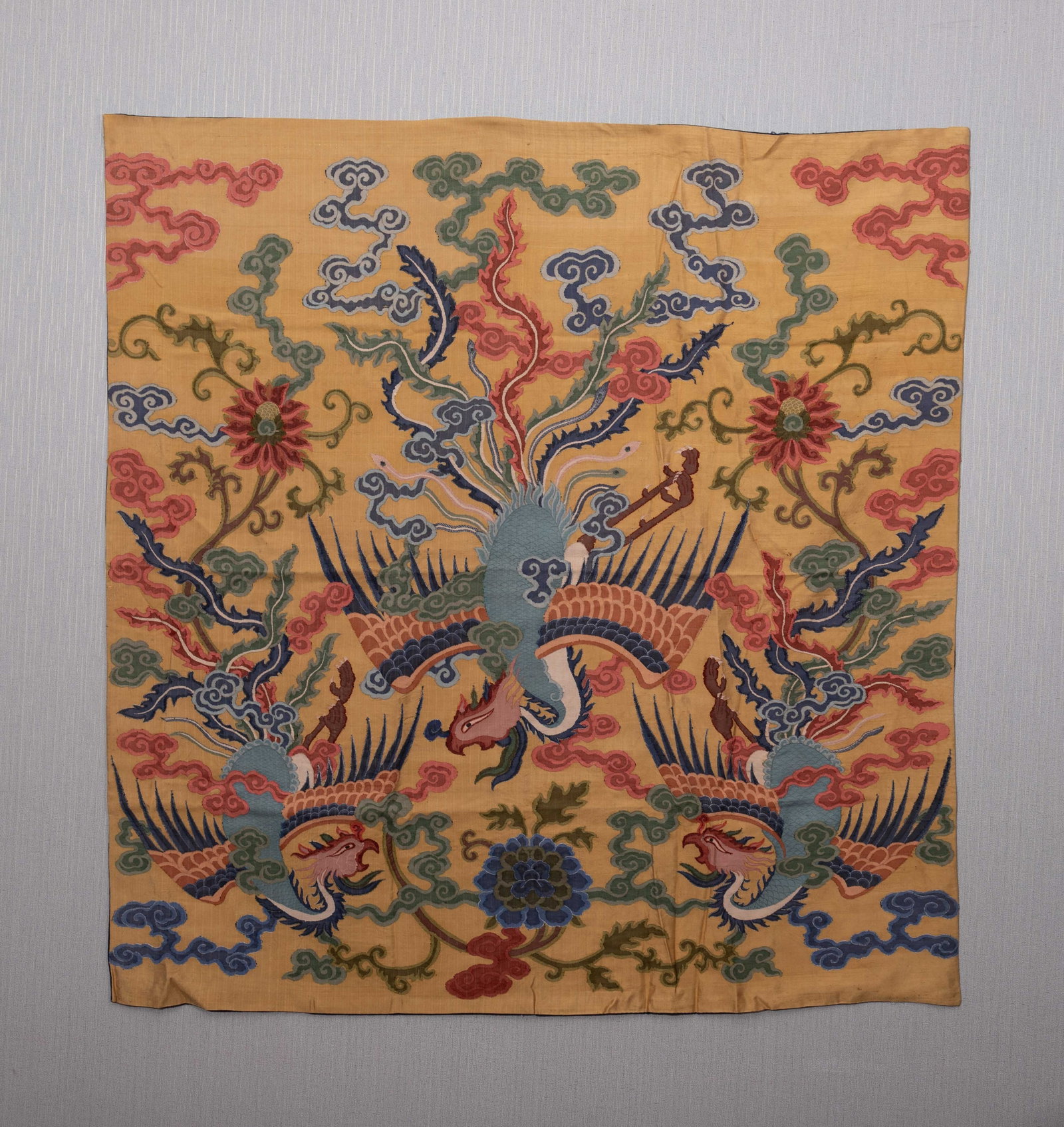A Chinese Kesi Phoenix Embroidered Silk Panel: A Chinese Kesi Phoenix Embroidered Silk Panel (135 x 128cm)