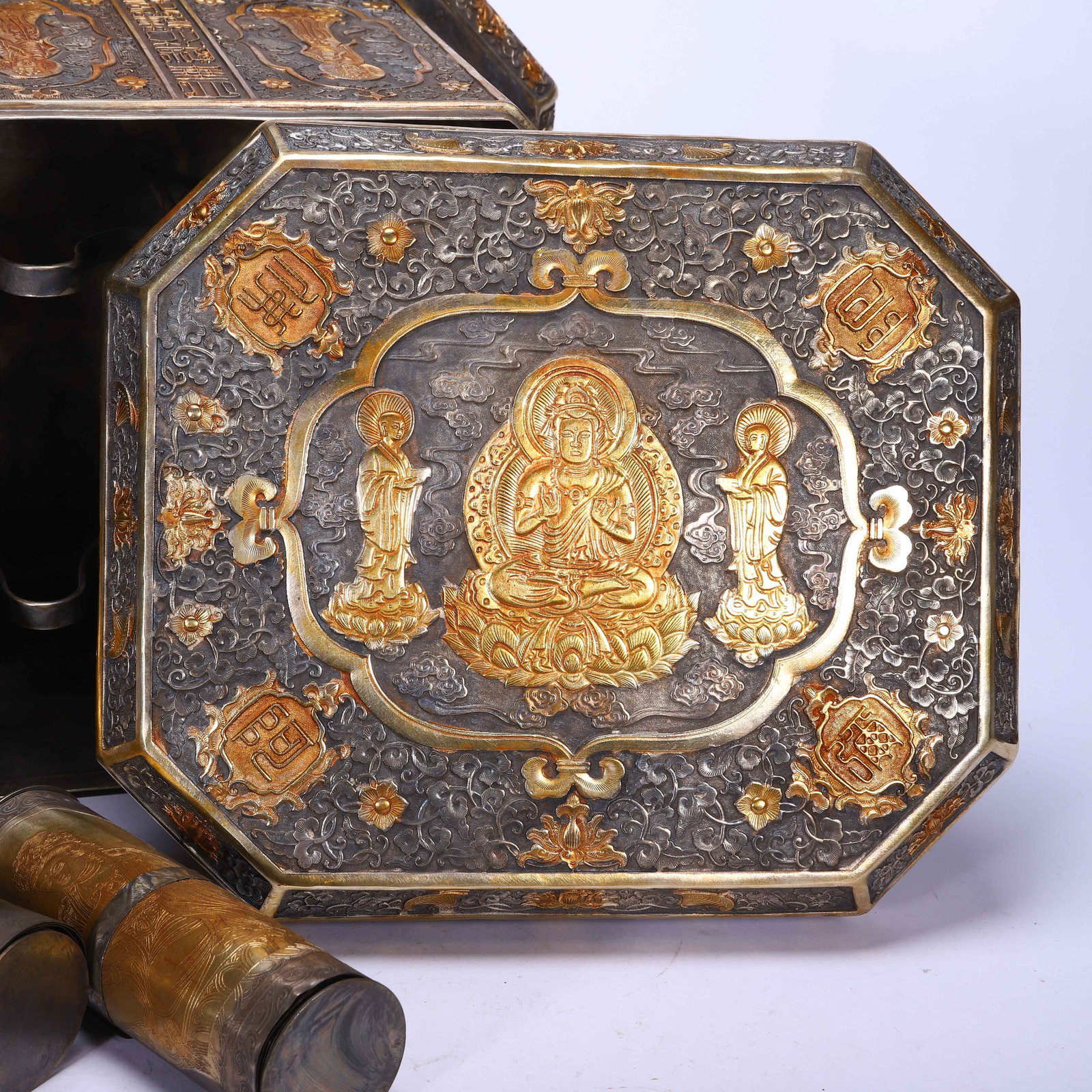 A Chinese Gilt Silver Octagonal Sutra Box - 8