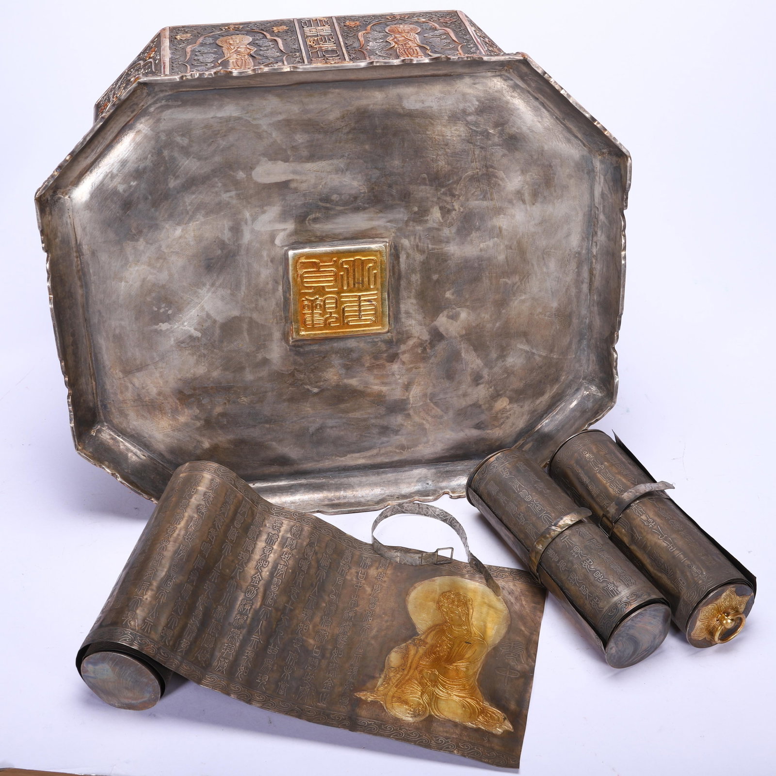 A Chinese Gilt Silver Octagonal Sutra Box - 9
